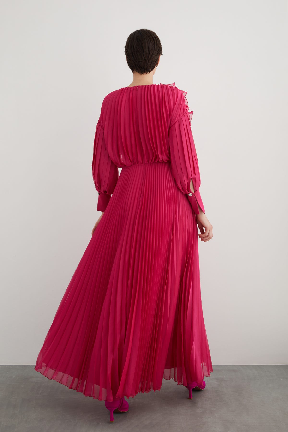 Pliseli Maxi Kloş Abiye Elbise