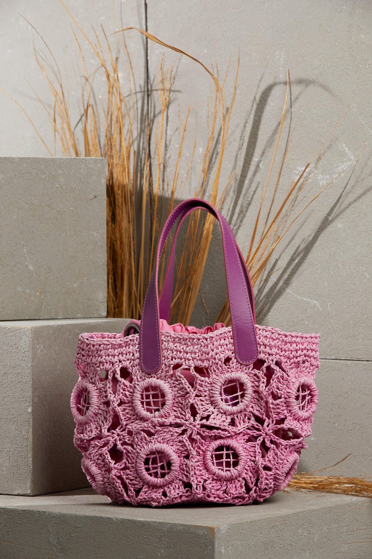 İçi Seyyar Torbalı Deri Saplı Örgü Çanta