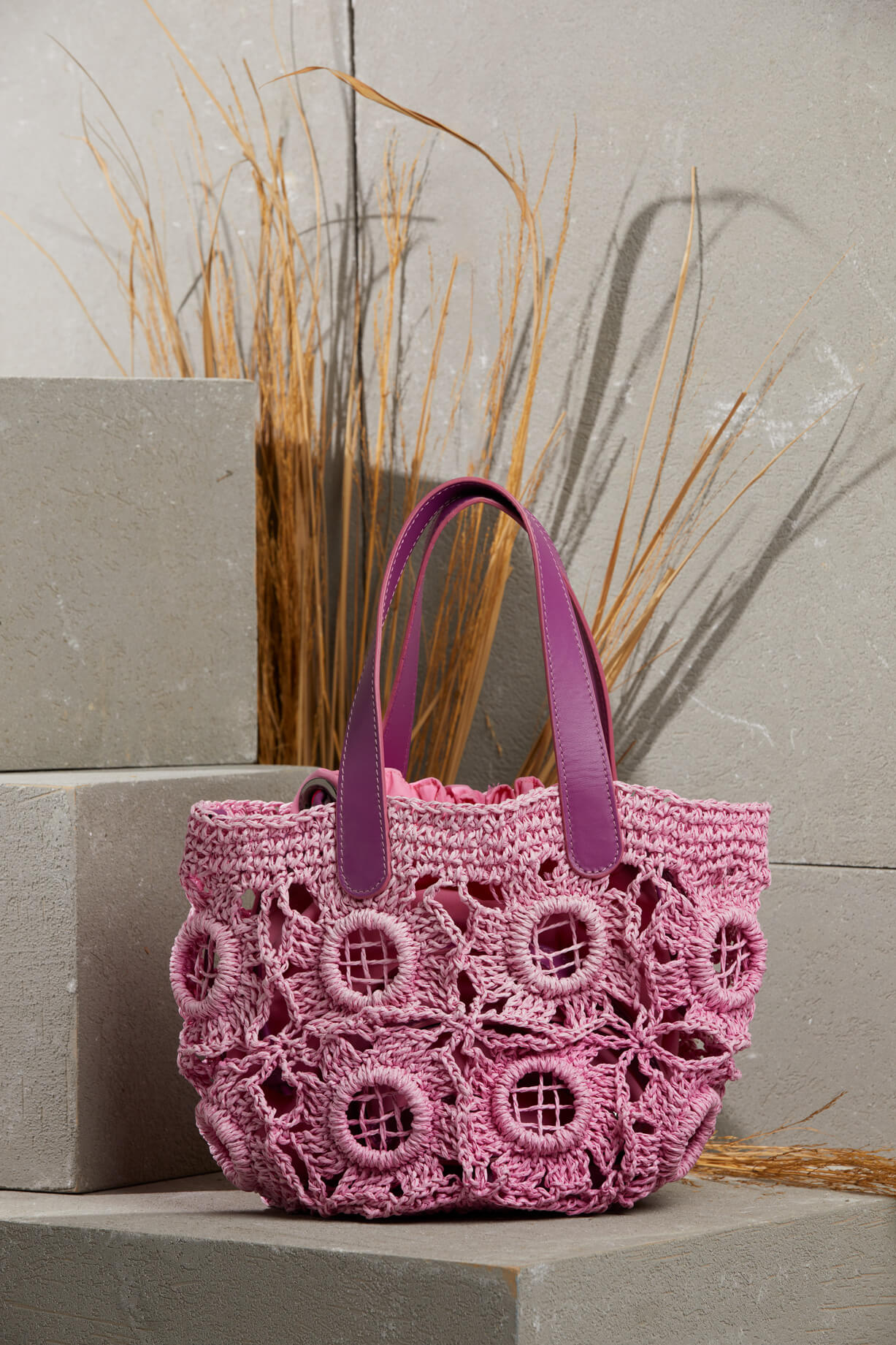 İçi Seyyar Torbalı Deri Saplı Örgü Çanta