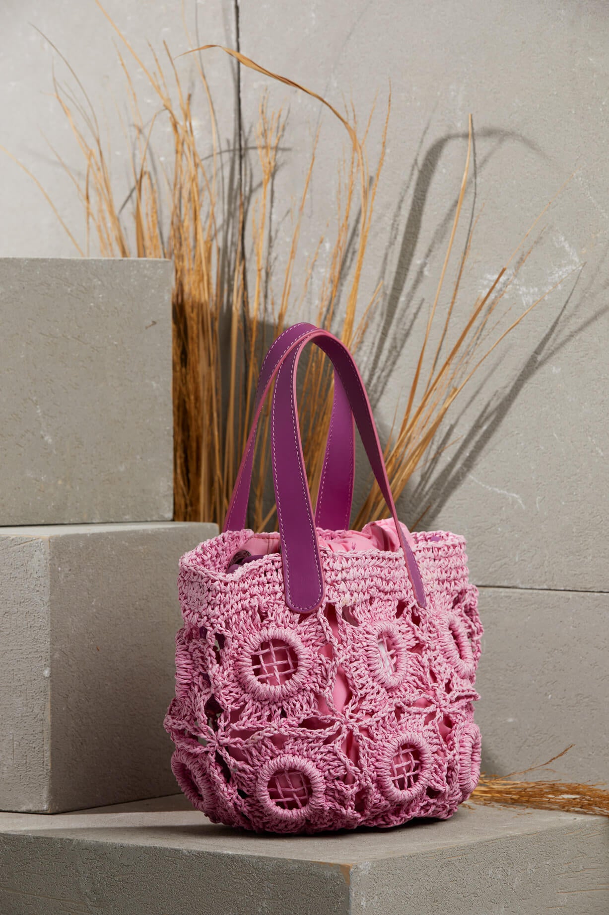 İçi Seyyar Torbalı Deri Saplı Örgü Çanta