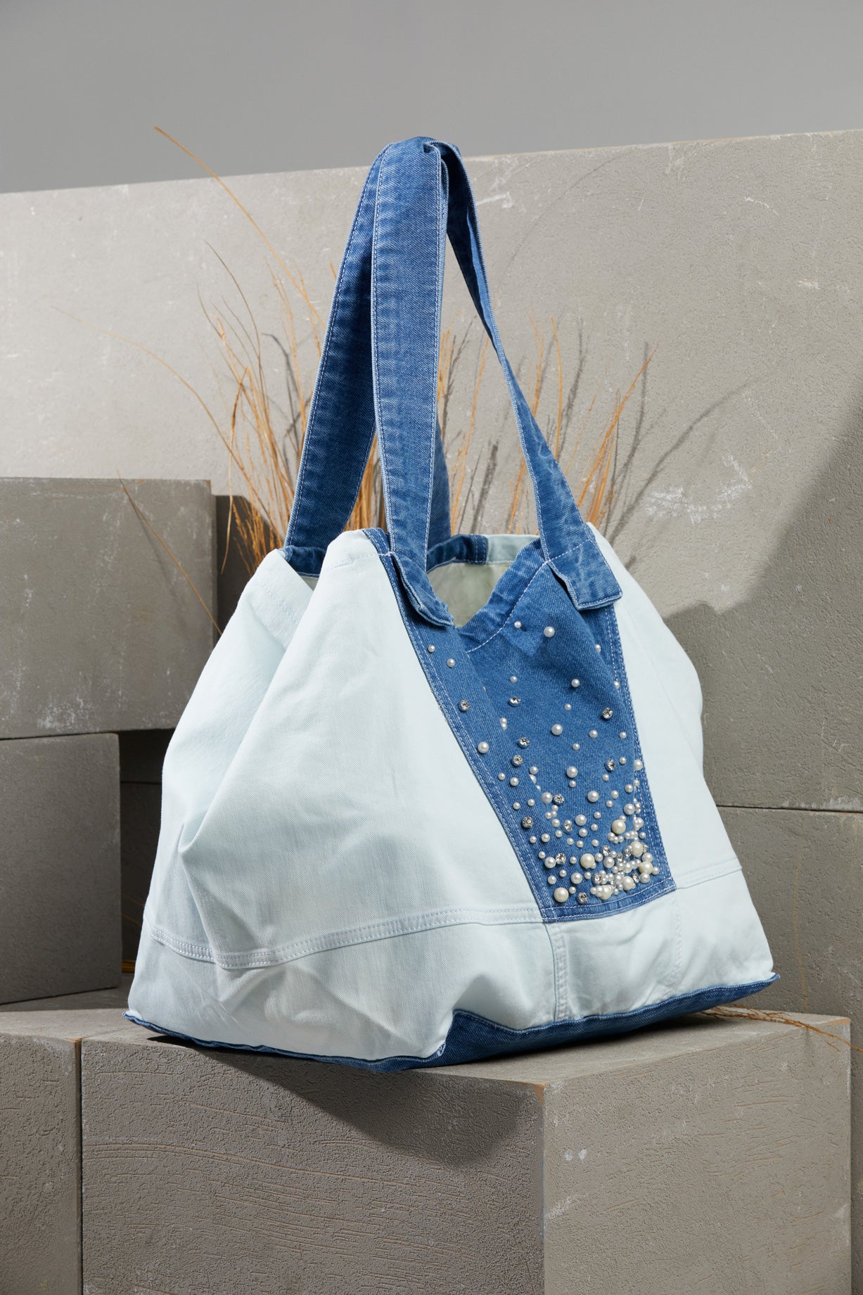 Jean Detaylı İşlemeli Jean Çanta