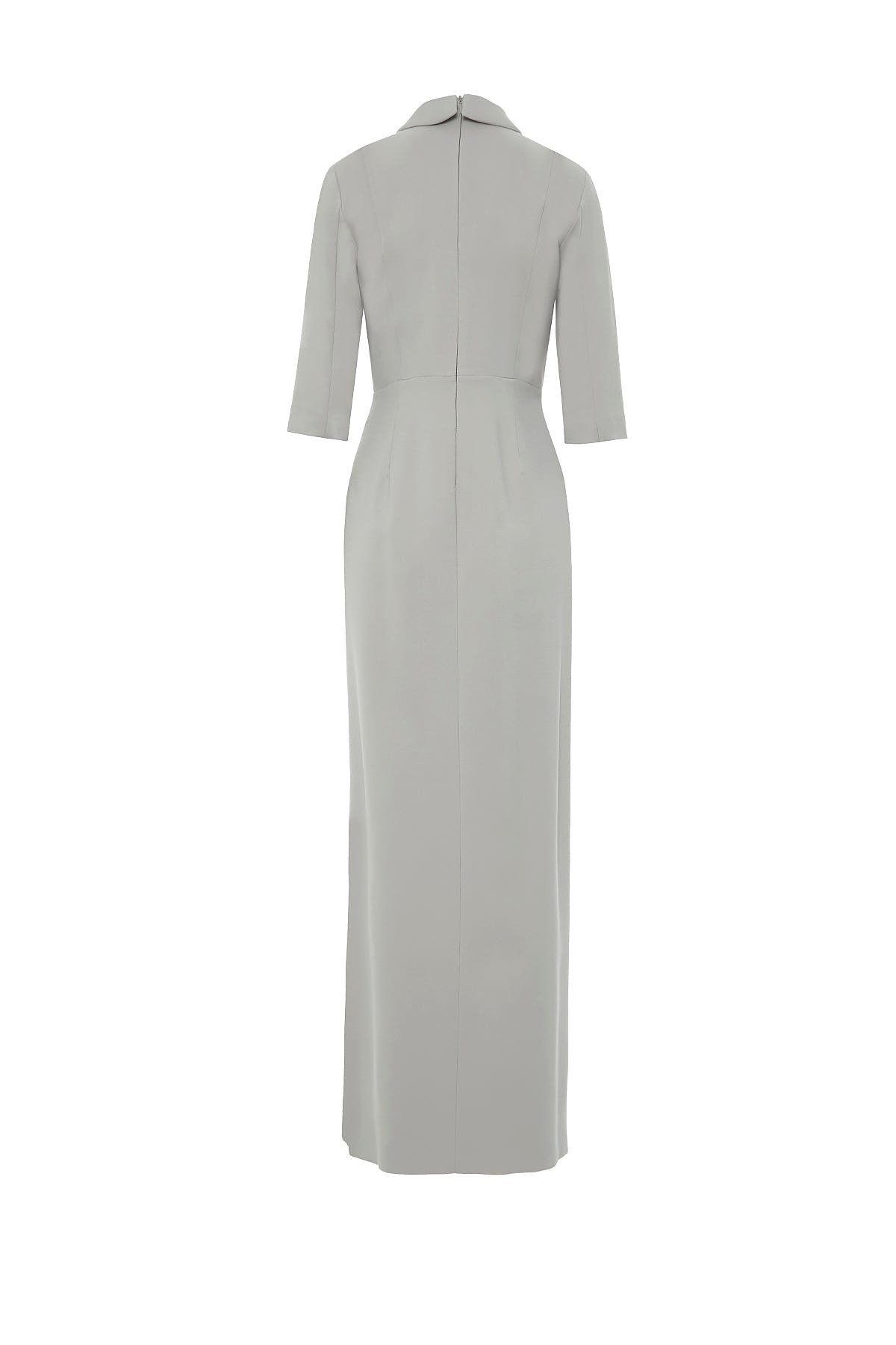 Şık Yaka Detaylı Yaka Ucu İşlemeli Vatkalı Uzun Elbise