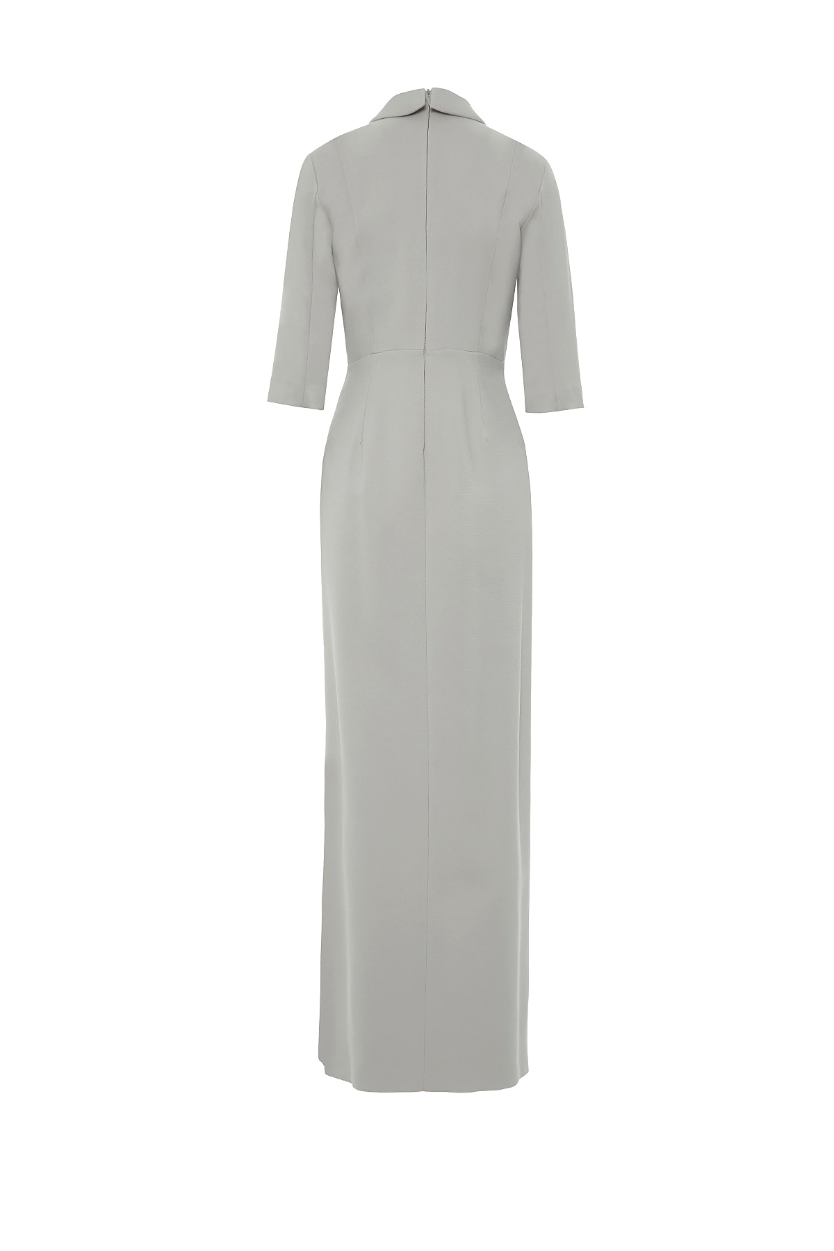 Şık Yaka Detaylı Yaka Ucu İşlemeli Vatkalı Uzun Elbise