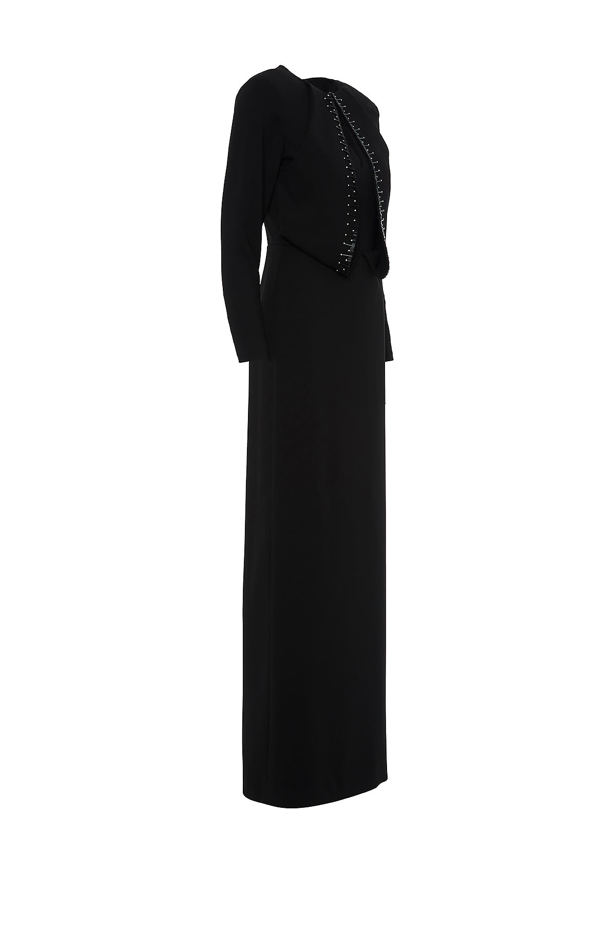 Önü İşleme Model Detaylı Arkası Yırtmaçlı Uzun Abiye Elbise