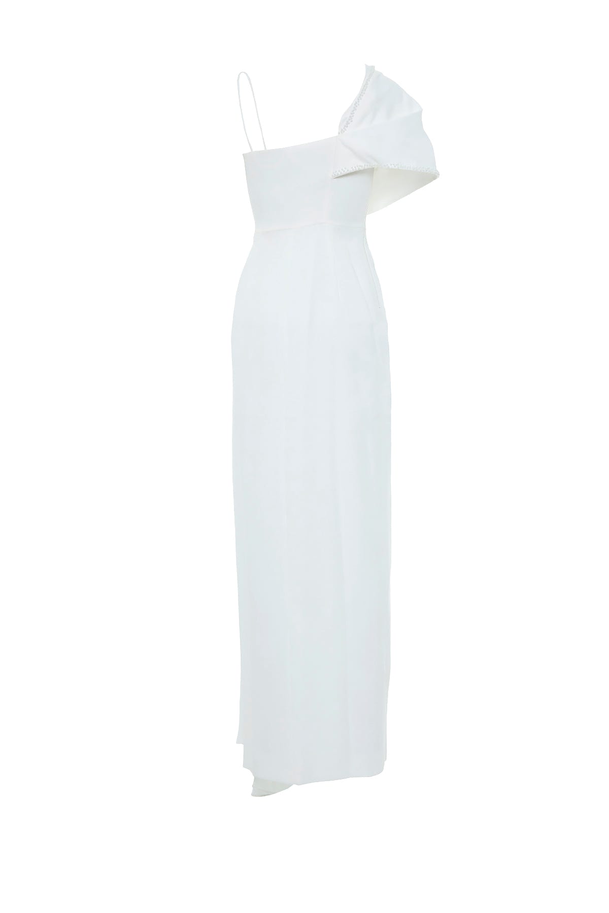 Ön Beden İşlemeli Omuz Detay Uzun Krep Elbise