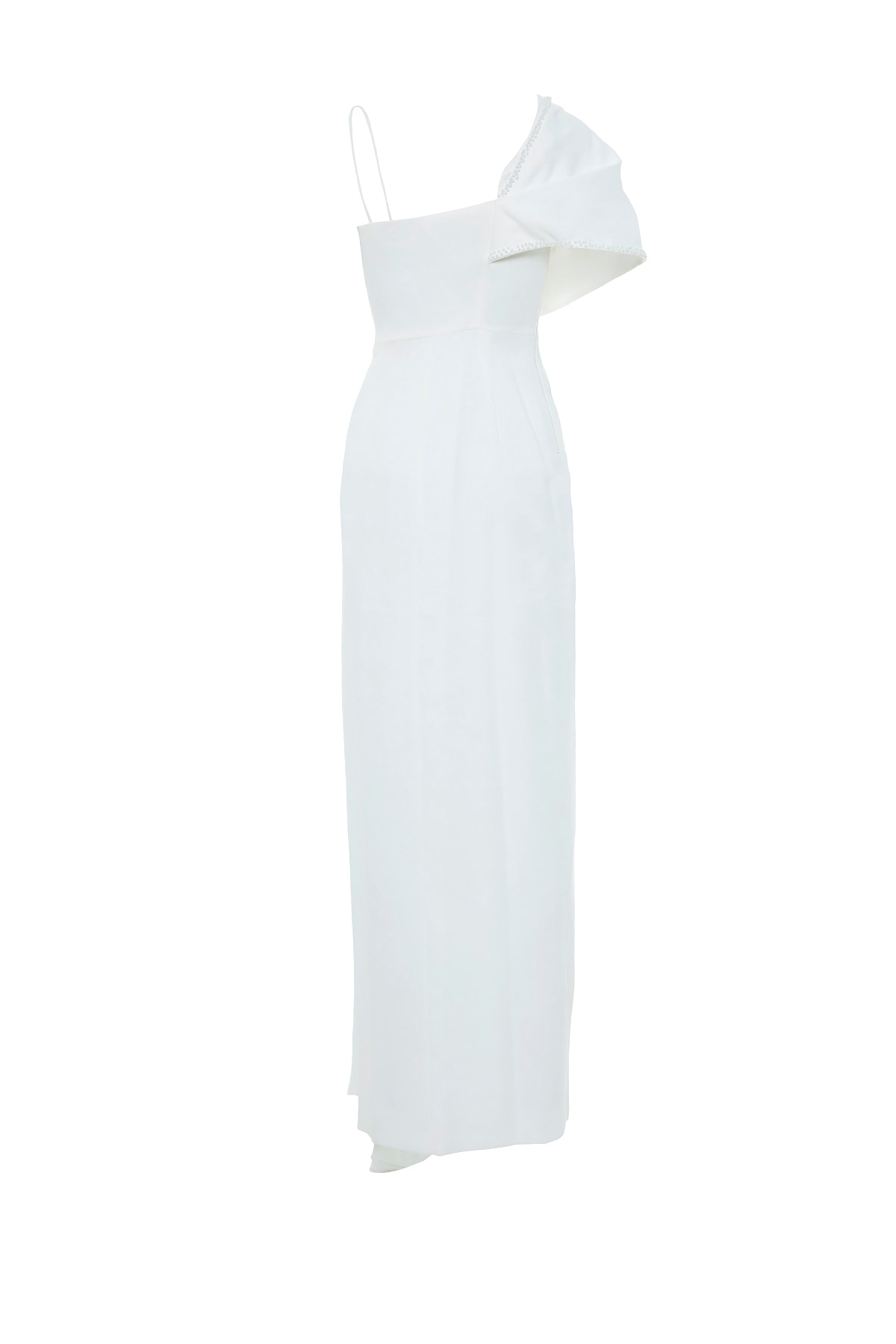 Ön Beden İşlemeli Omuz Detay Uzun Krep Elbise