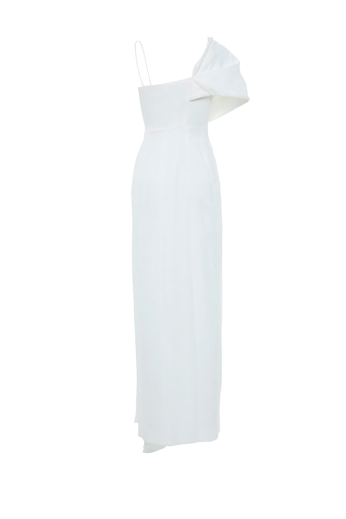 Ön Beden İşlemeli Omuz Detay Uzun Krep Elbise