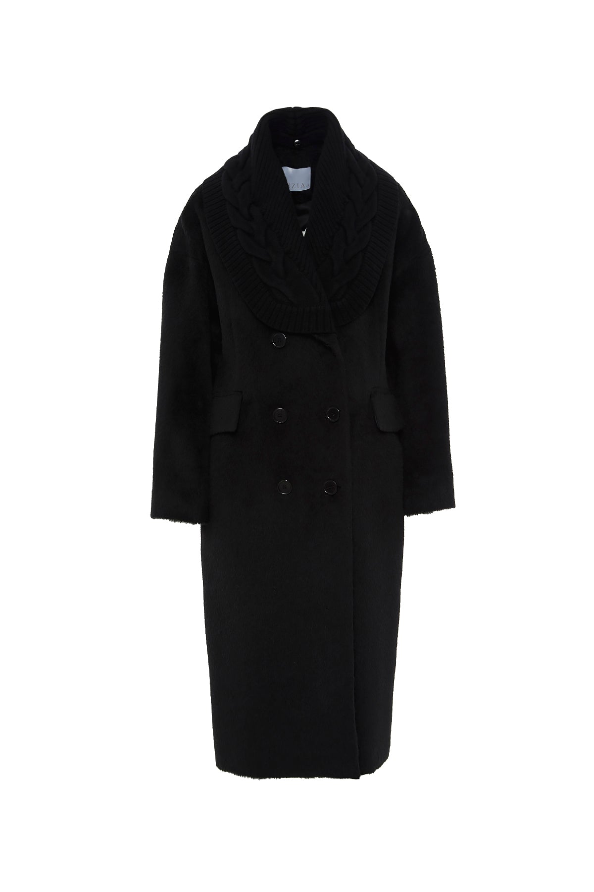 Örgü Yakalı Uzun Kaşe Kaban