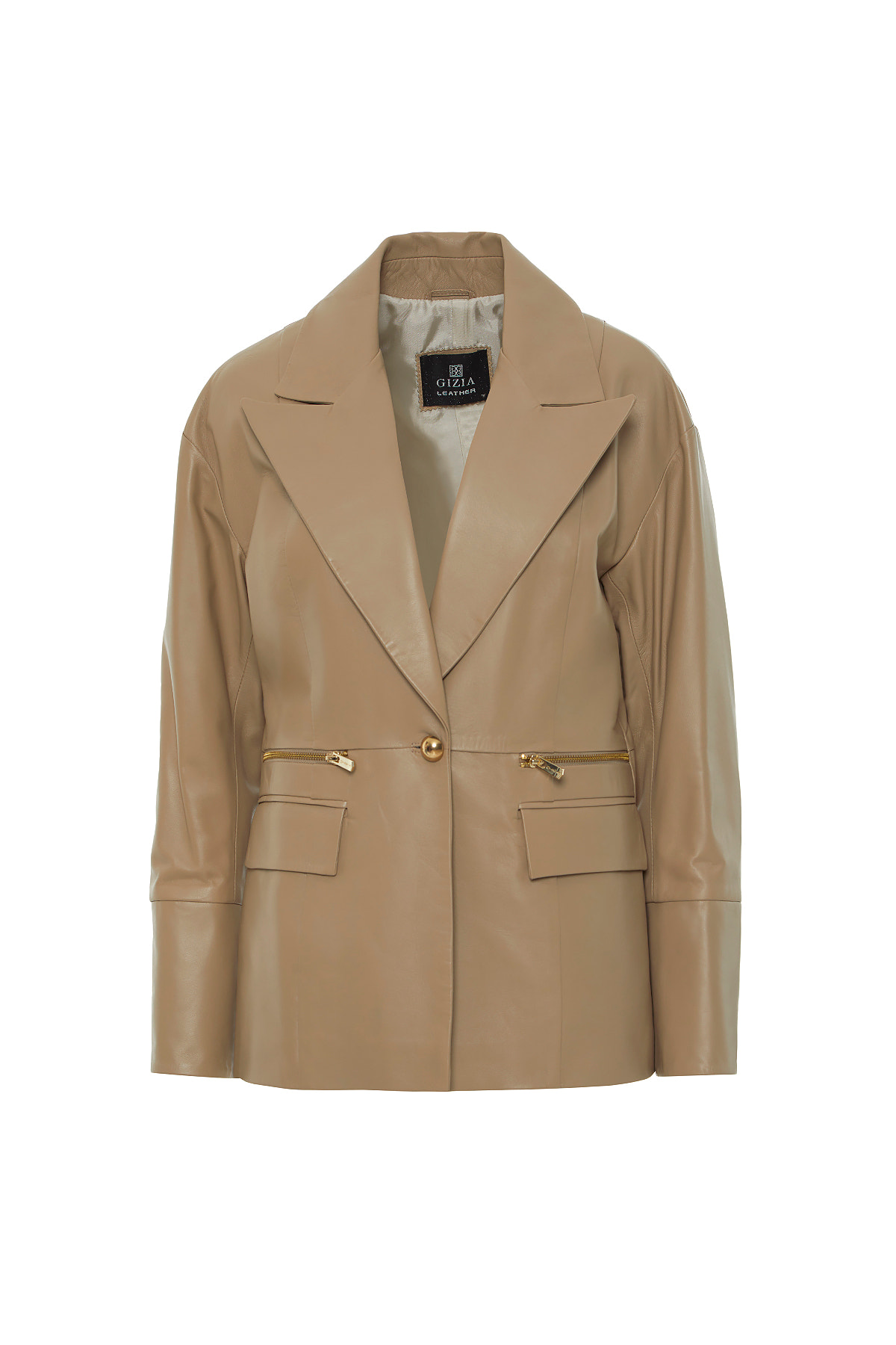 Fermuar Detaylı Düğmeli Deri Ceket