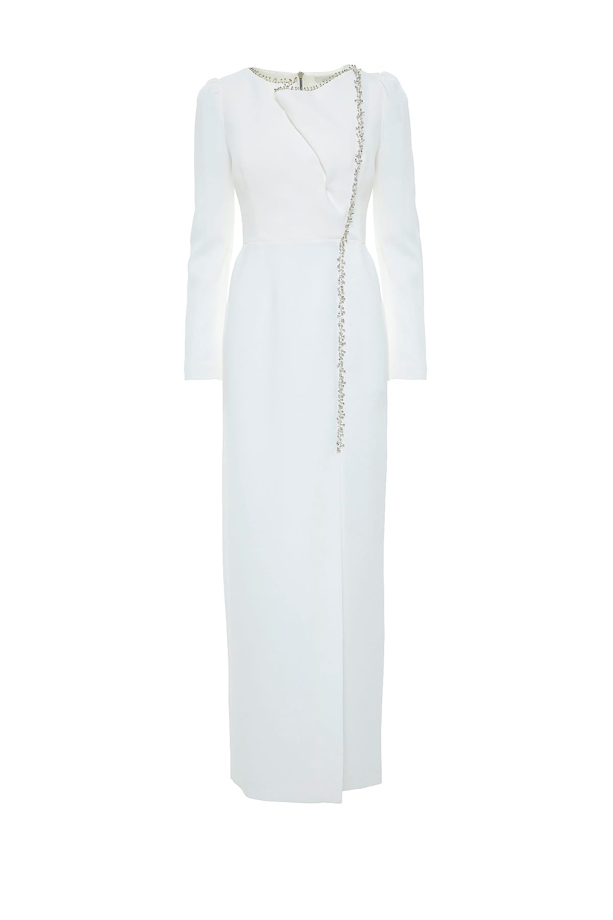 İşleme Detaylı Kol Üstü Büzgülü Uzun Abiye Elbise