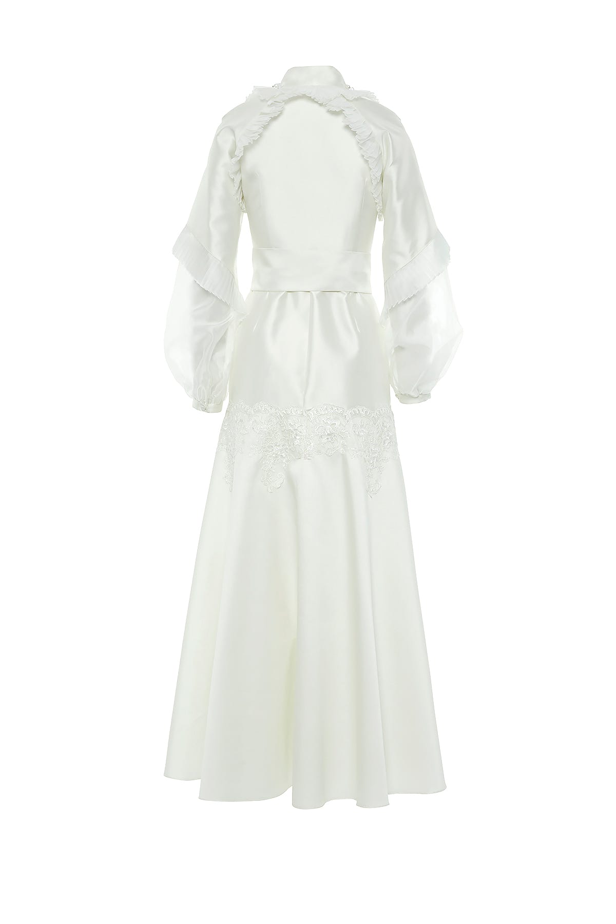 Pile Detaylı Yakası İşlemeli V Yaka Kloş Maxi Elbise