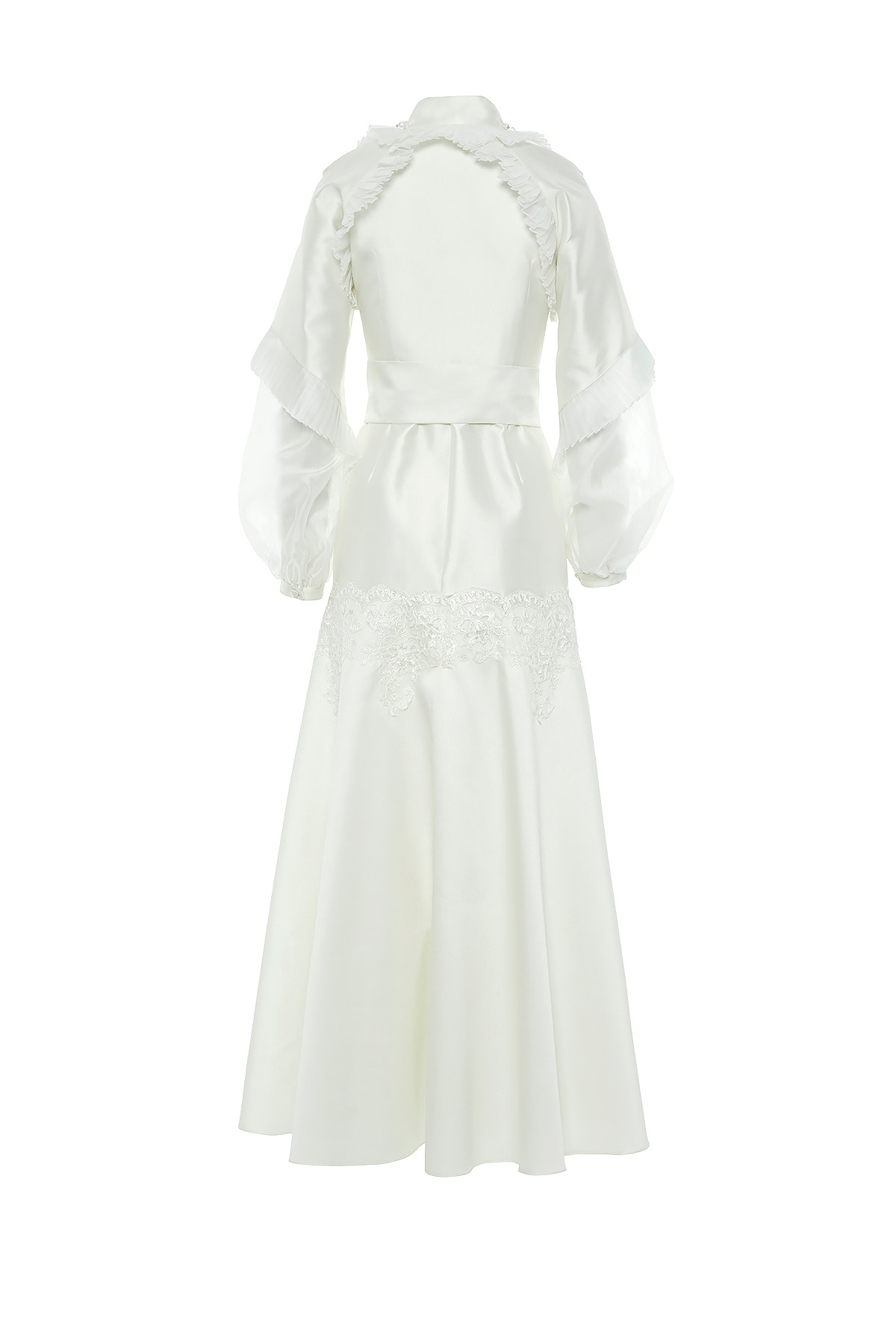 Pile Detaylı Yakası İşlemeli V Yaka Kloş Maxi Elbise