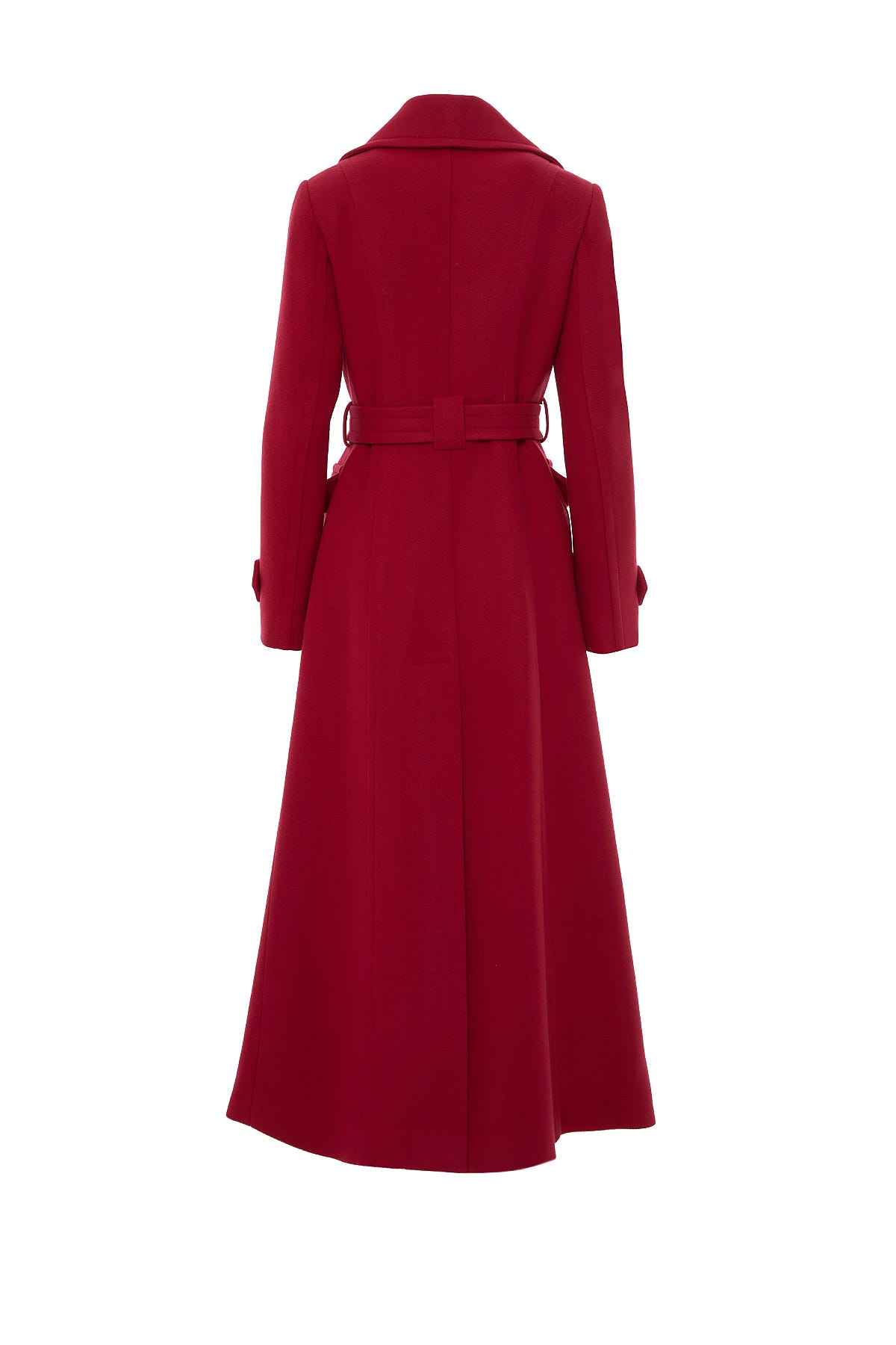 Seyyar Kuşaklı Geniş Cep Uzun Fuşya Kaşe Kaban