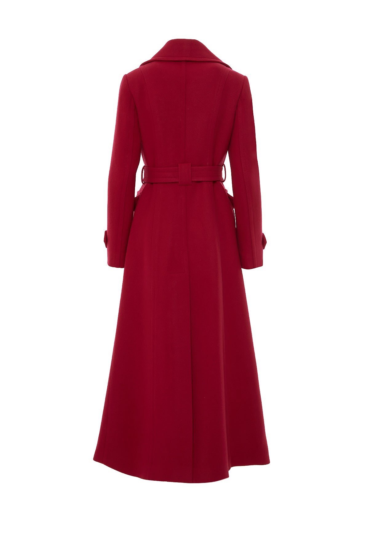 Seyyar Kuşaklı Geniş Cep Uzun Fuşya Kaşe Kaban