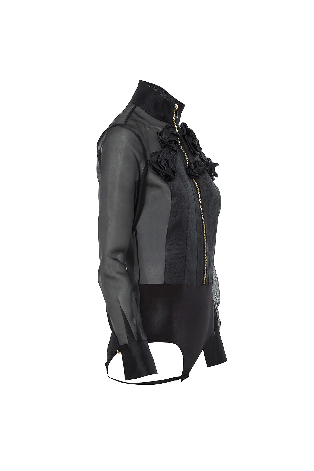 Çiçek Detaylı Alttan Çıtçıtlı Transparan Bluz