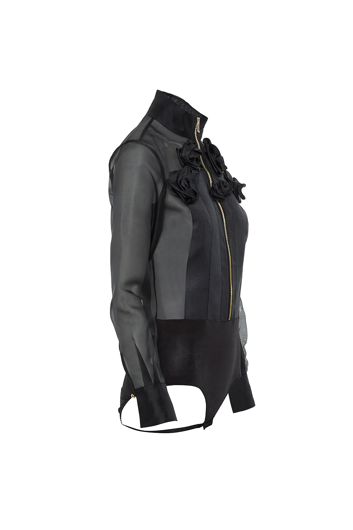 Çiçek Detaylı Alttan Çıtçıtlı Transparan Bluz