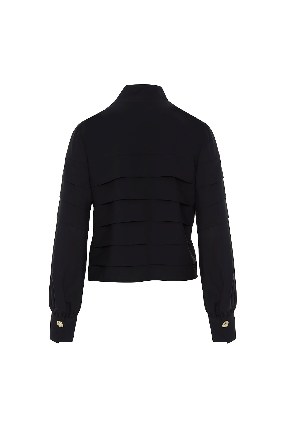 Omuzdan Düğme Detaylı Kat Kat Dik Yaka Bluz