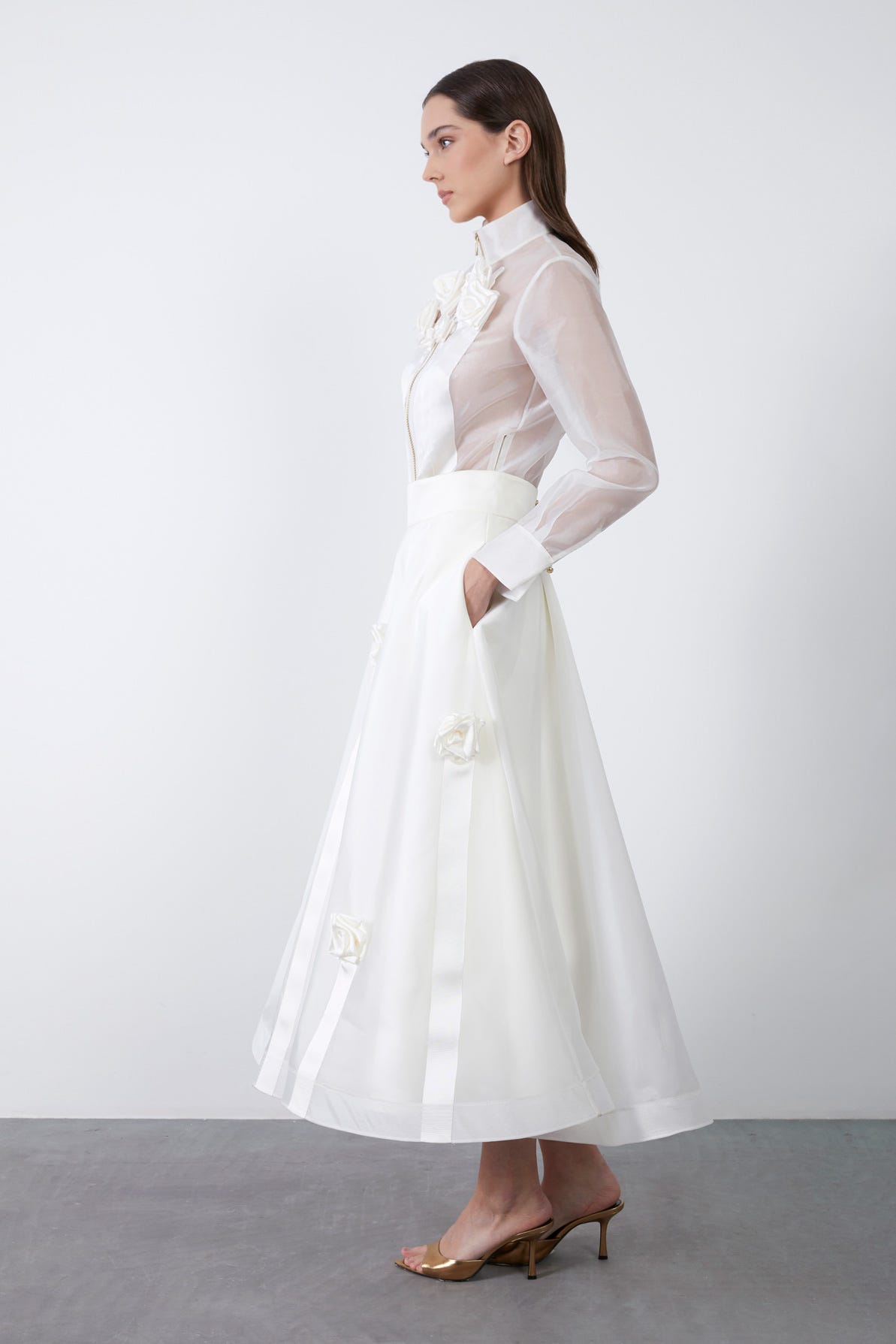 Çiçek Detaylı Transparan Etek