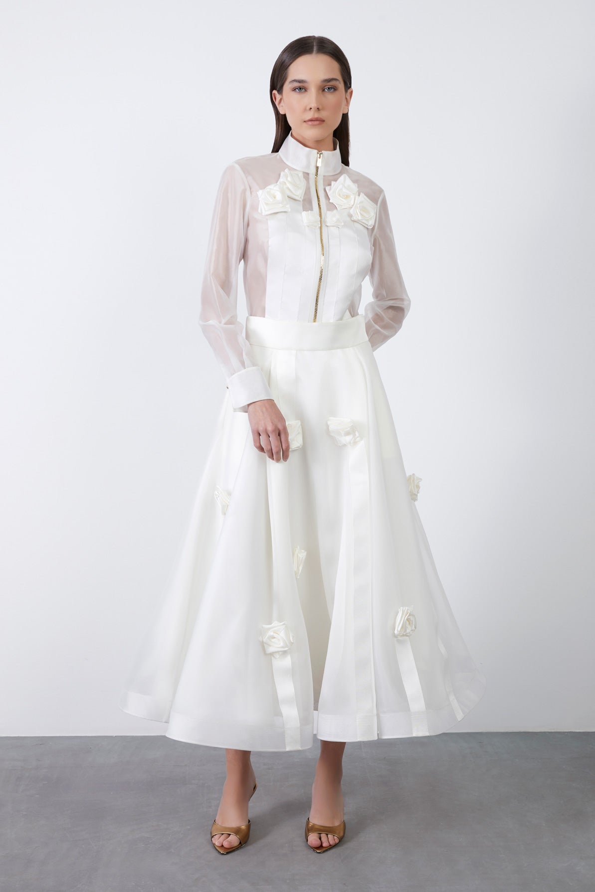 Çiçek Detaylı Transparan Etek