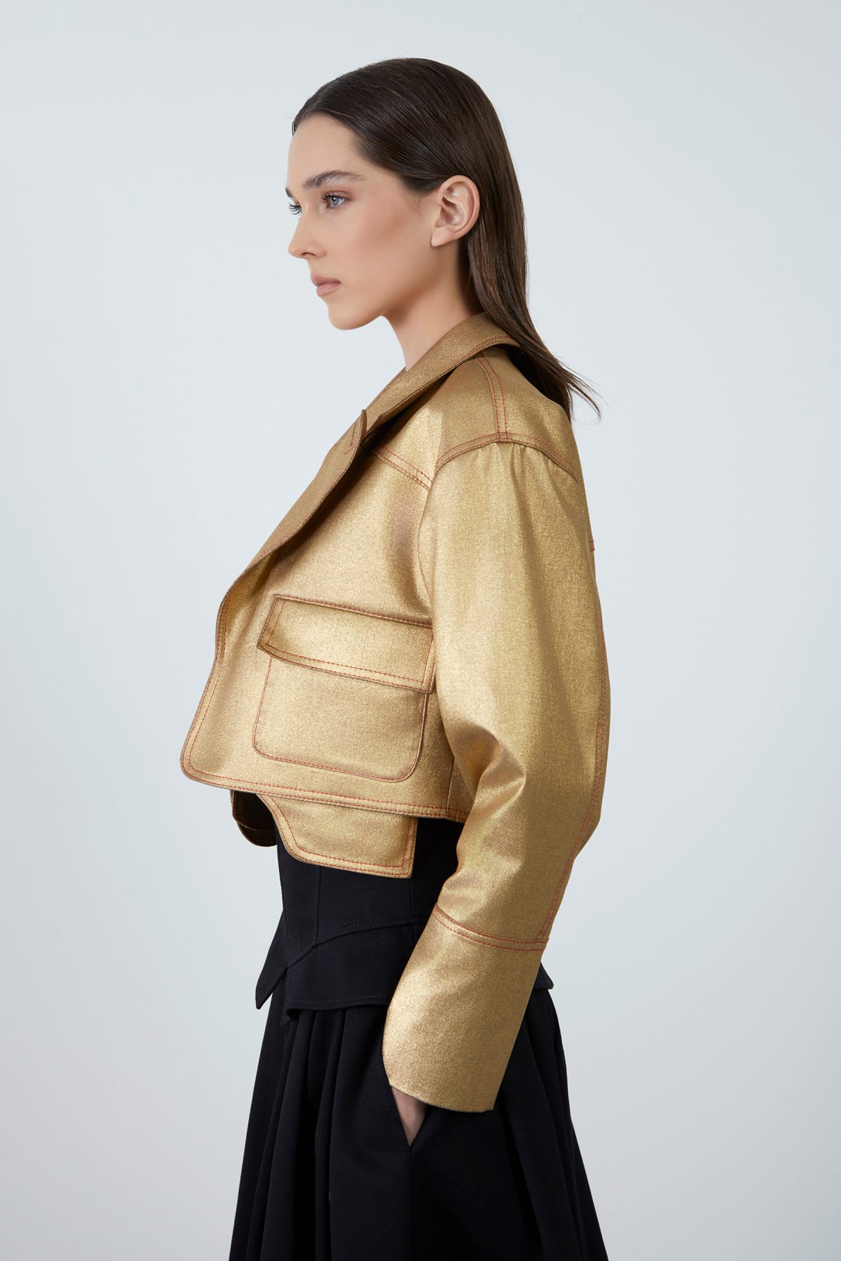 Asimetrik Kesim Crop Ceket