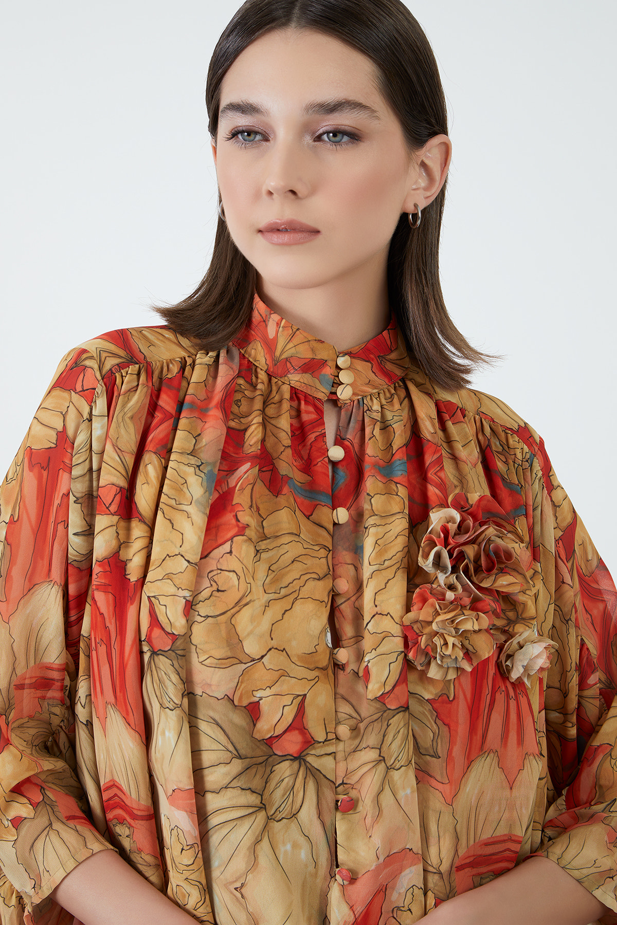 Çiçek Desenli Şifon Mini Elbise