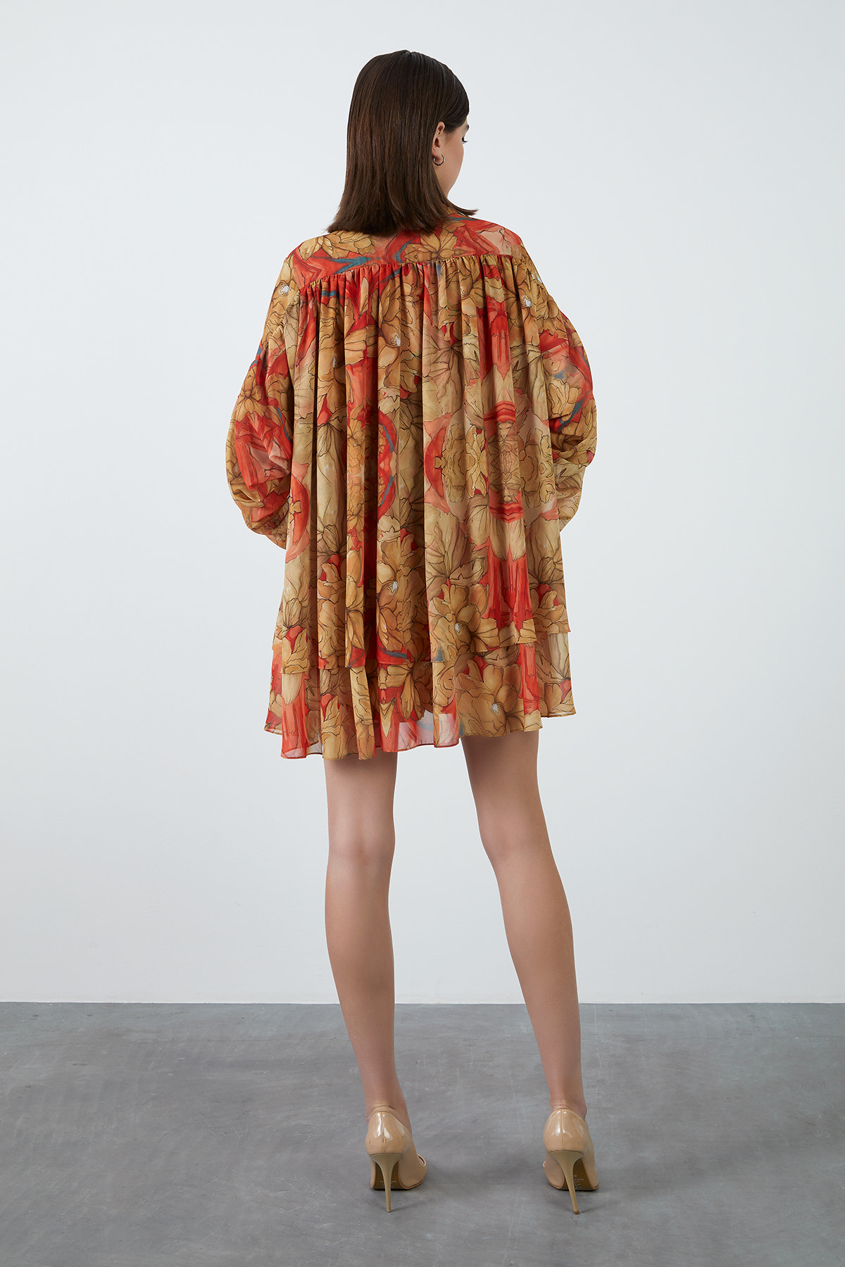 Çiçek Desenli Şifon Mini Elbise