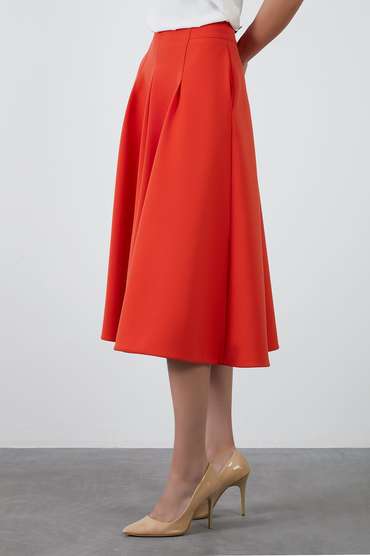 Yüksek Bel Mercan Kloş Etek