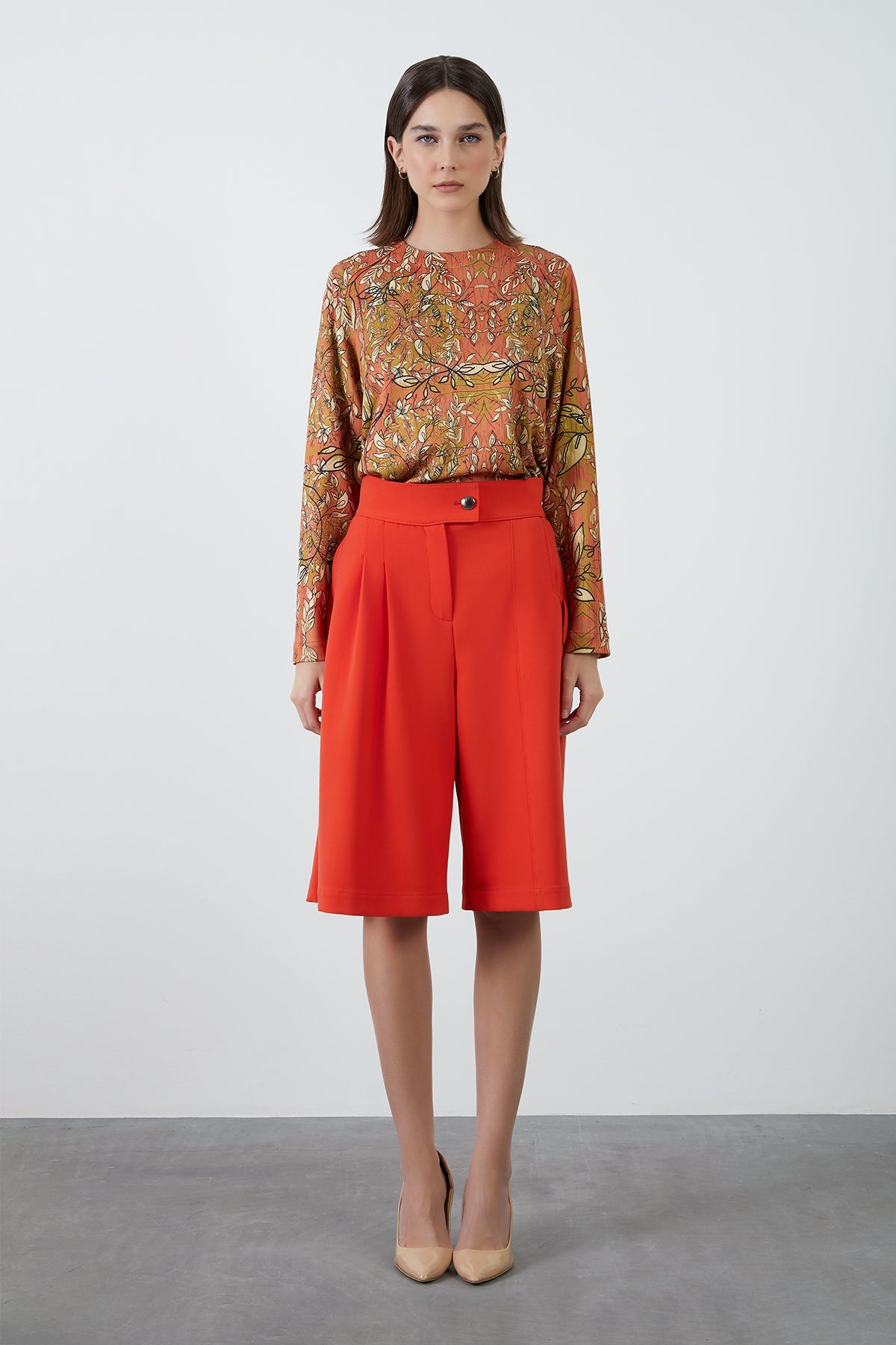 Yüksek Bel Mercan Bermuda Şort