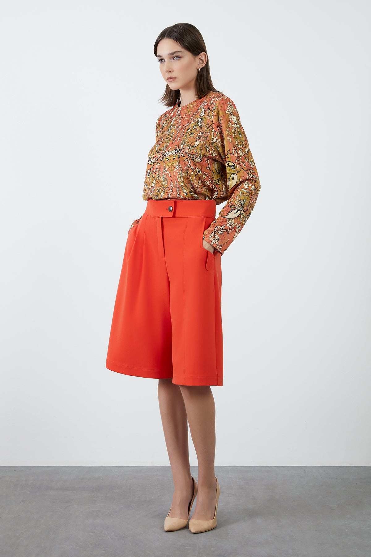 Yüksek Bel Mercan Bermuda Şort