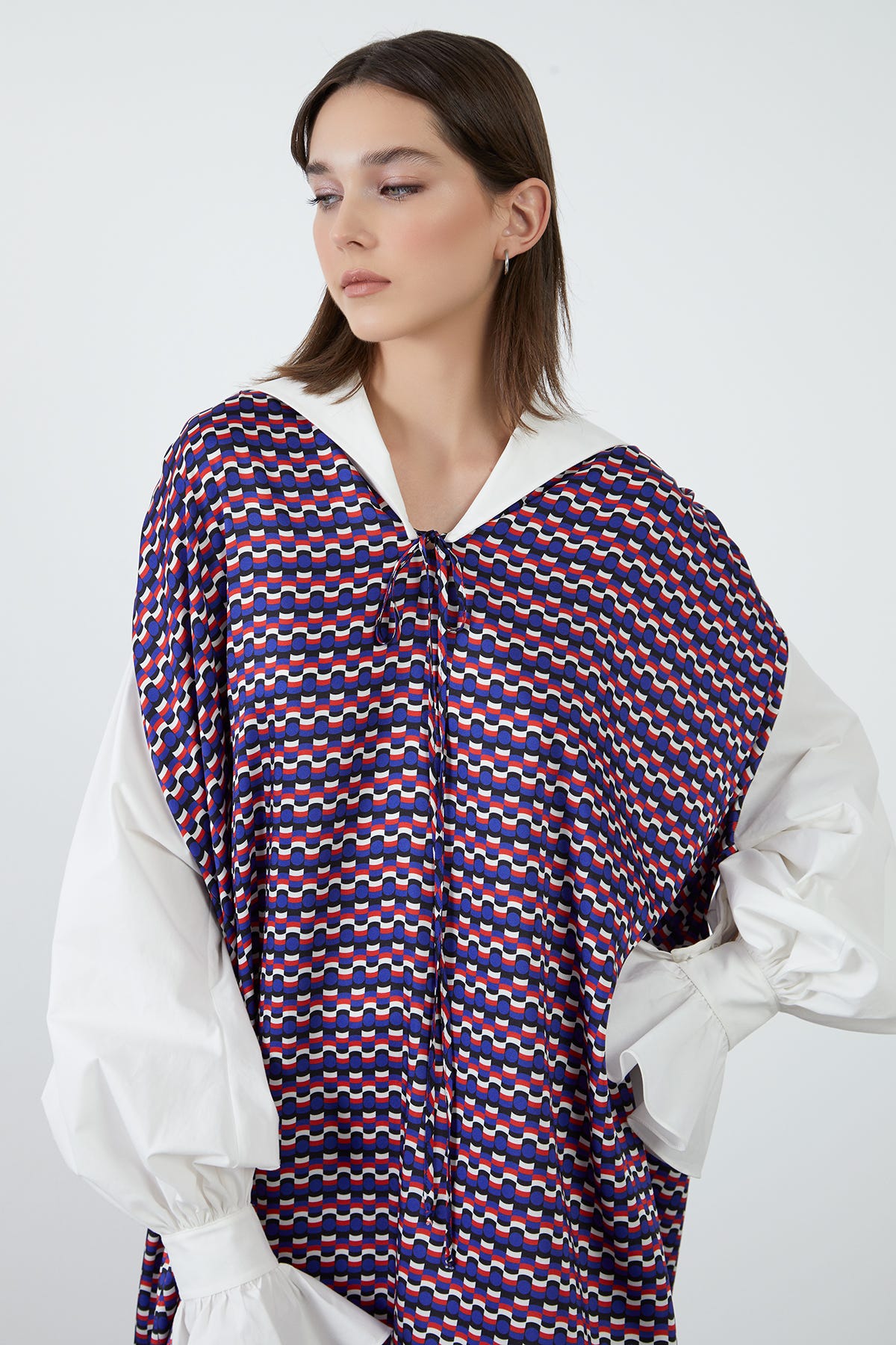 Manşet Ve Detaylı Desenli Midi Elbise