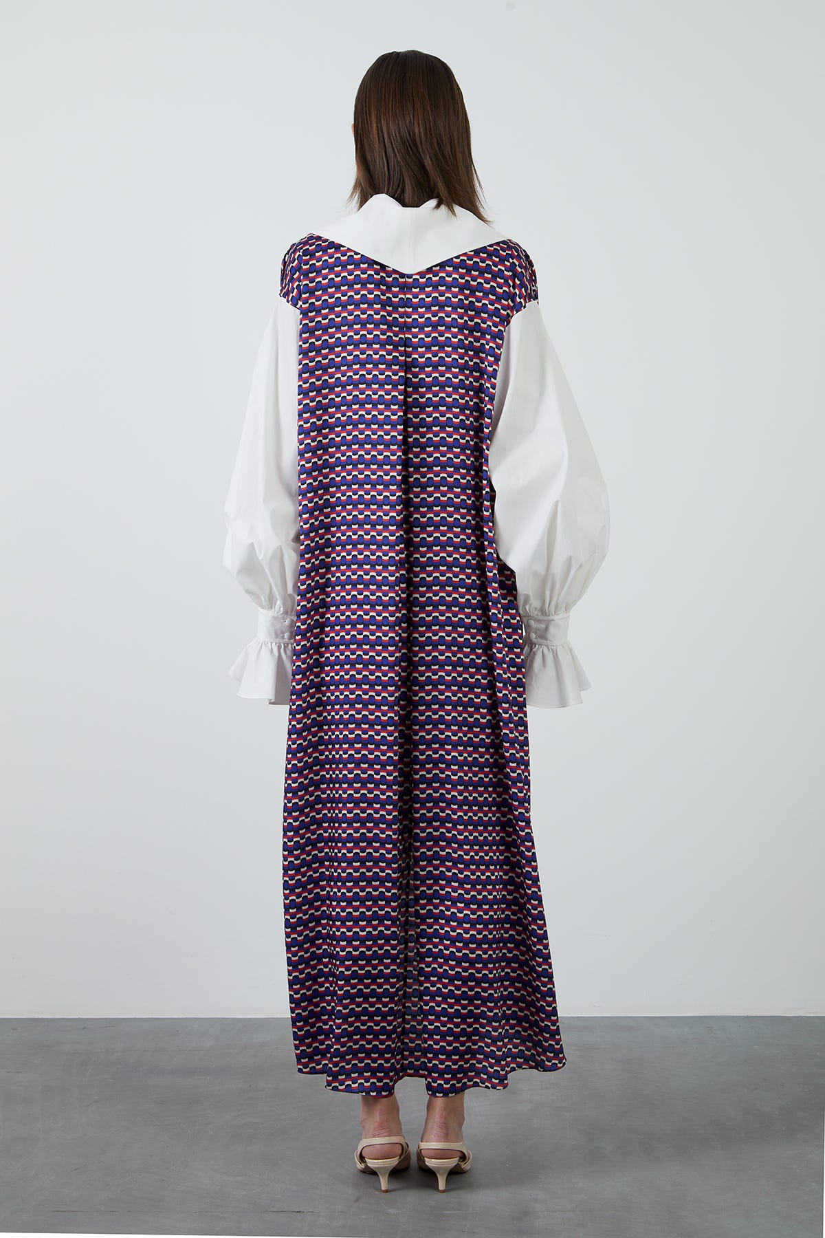 Manşet Ve Detaylı Desenli Midi Elbise