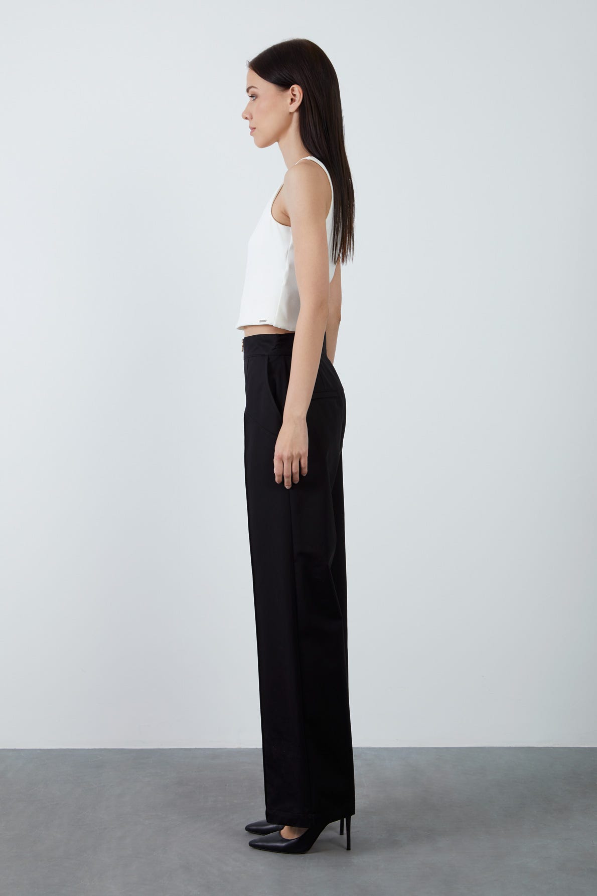 Fermuar Detaylı Yüksek Bel Pantolon