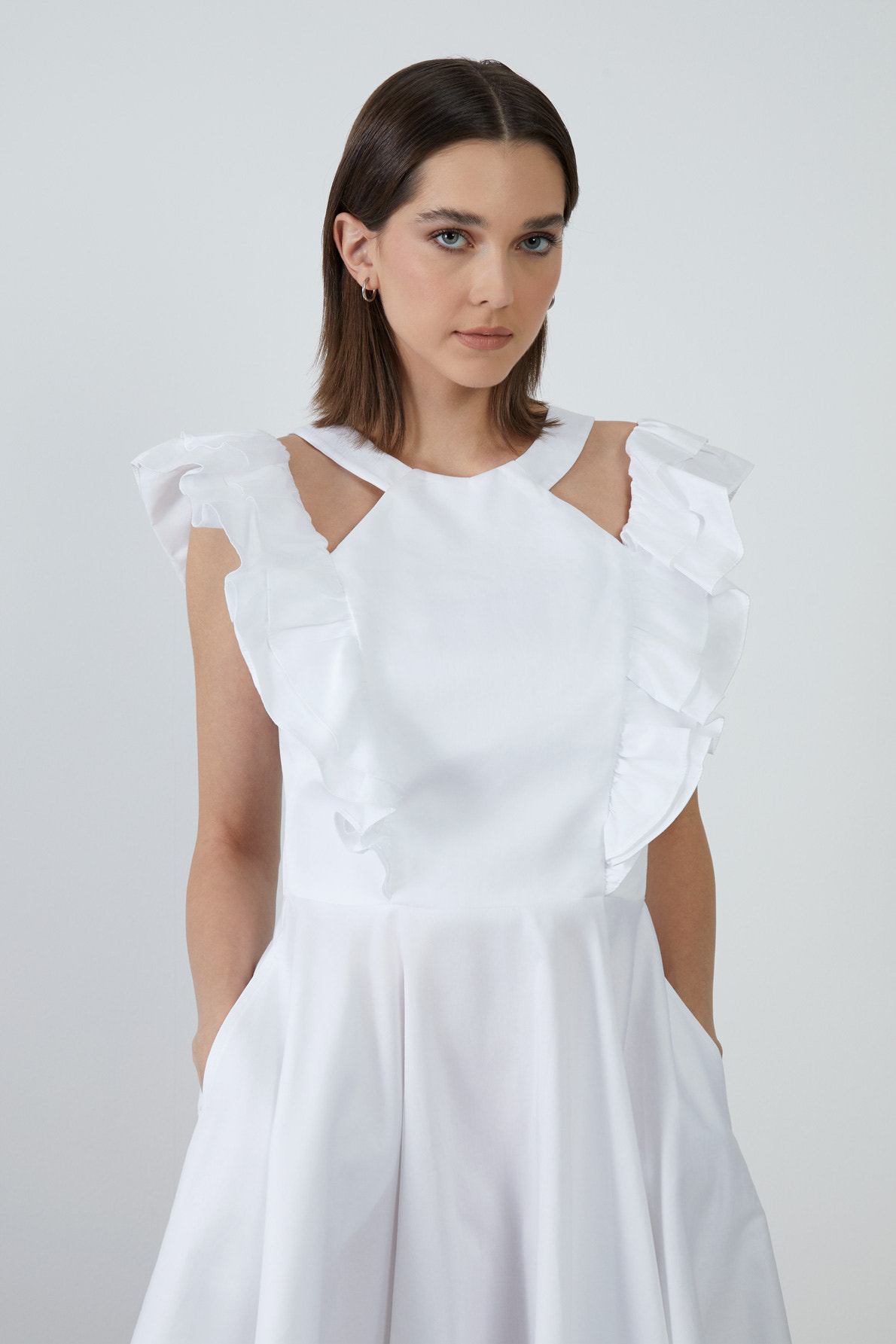 Volan Detaylı Mini Kloş Etekli Elbise