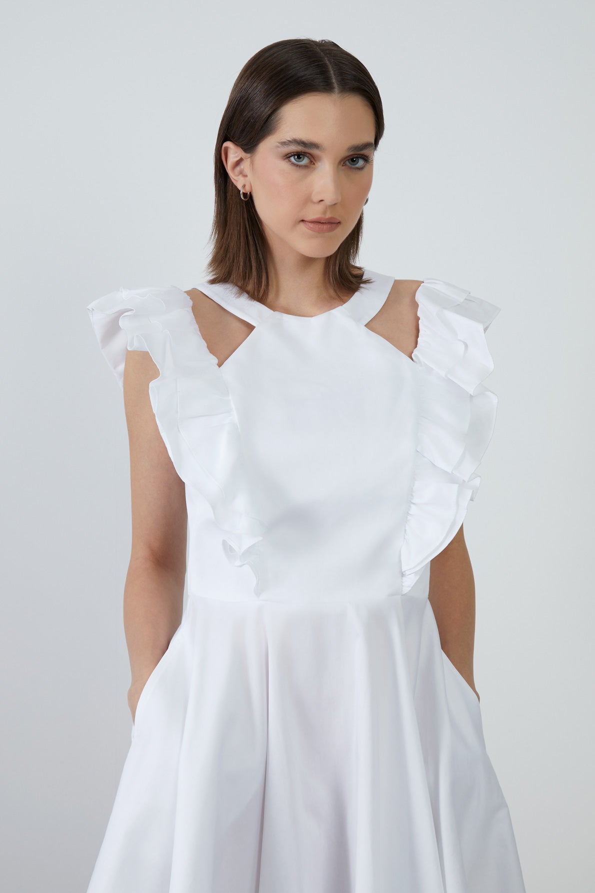 Volan Detaylı Mini Kloş Etekli Elbise