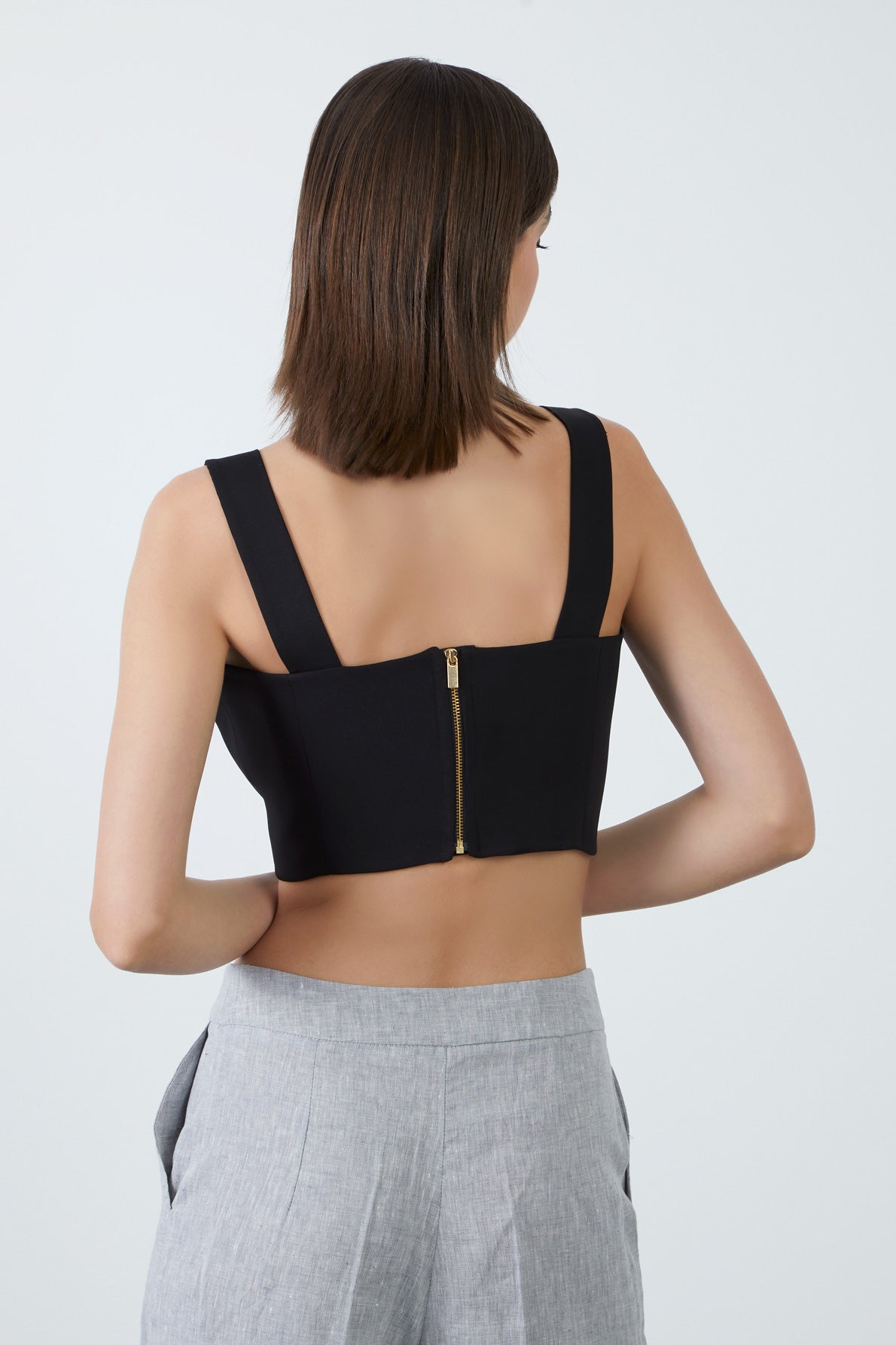 Kalın Askılı Siyah Crop Top