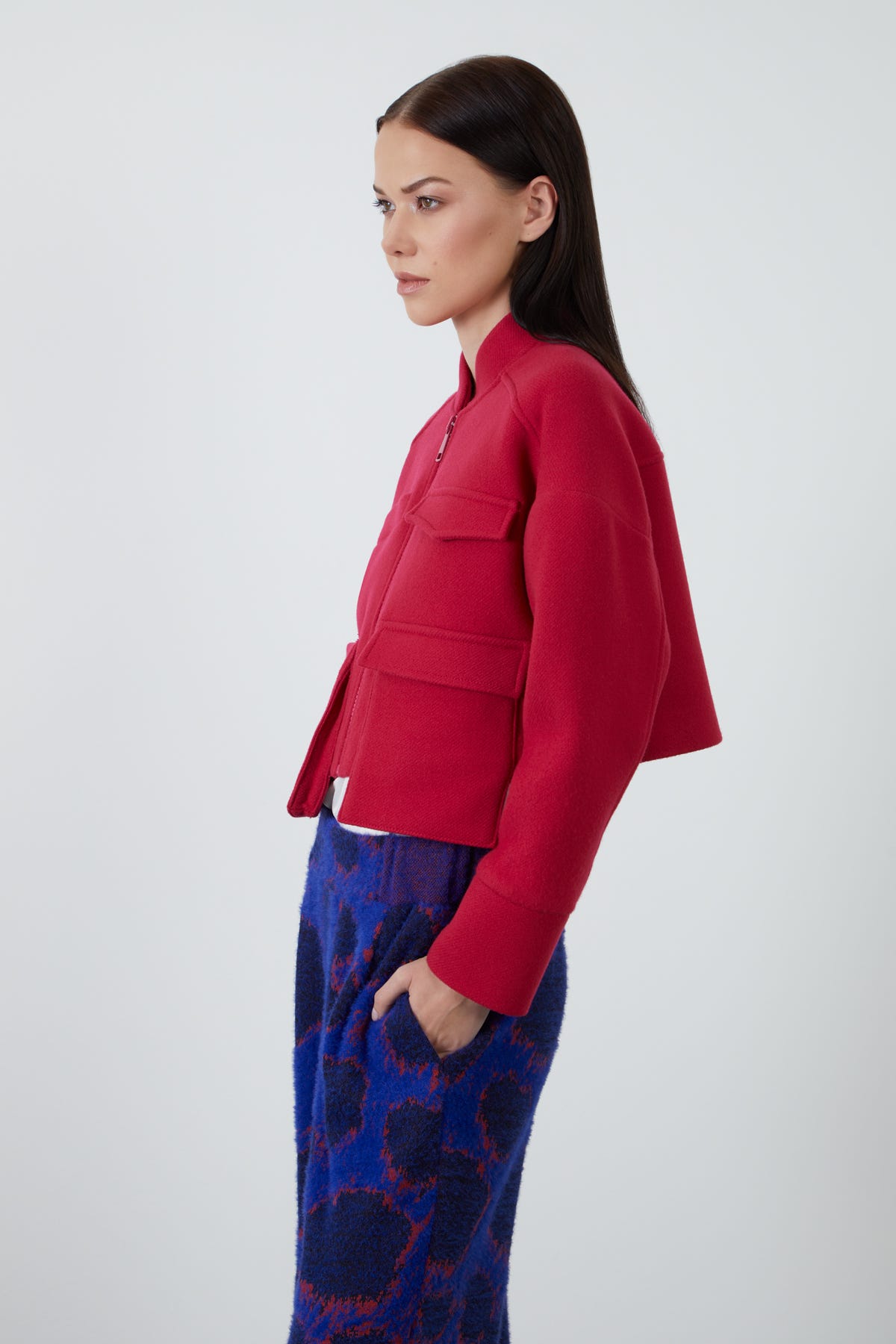 Cep Detaylı Fermuarlı Kaşe Ceket