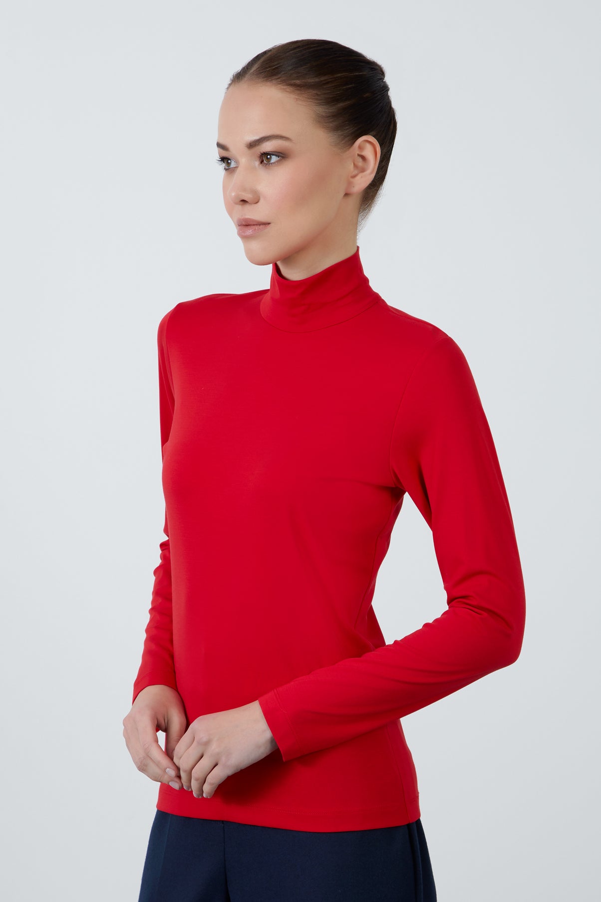 Arkası Fermuarlı Balıkçı Yaka Uzun Kollu Örme Bluz