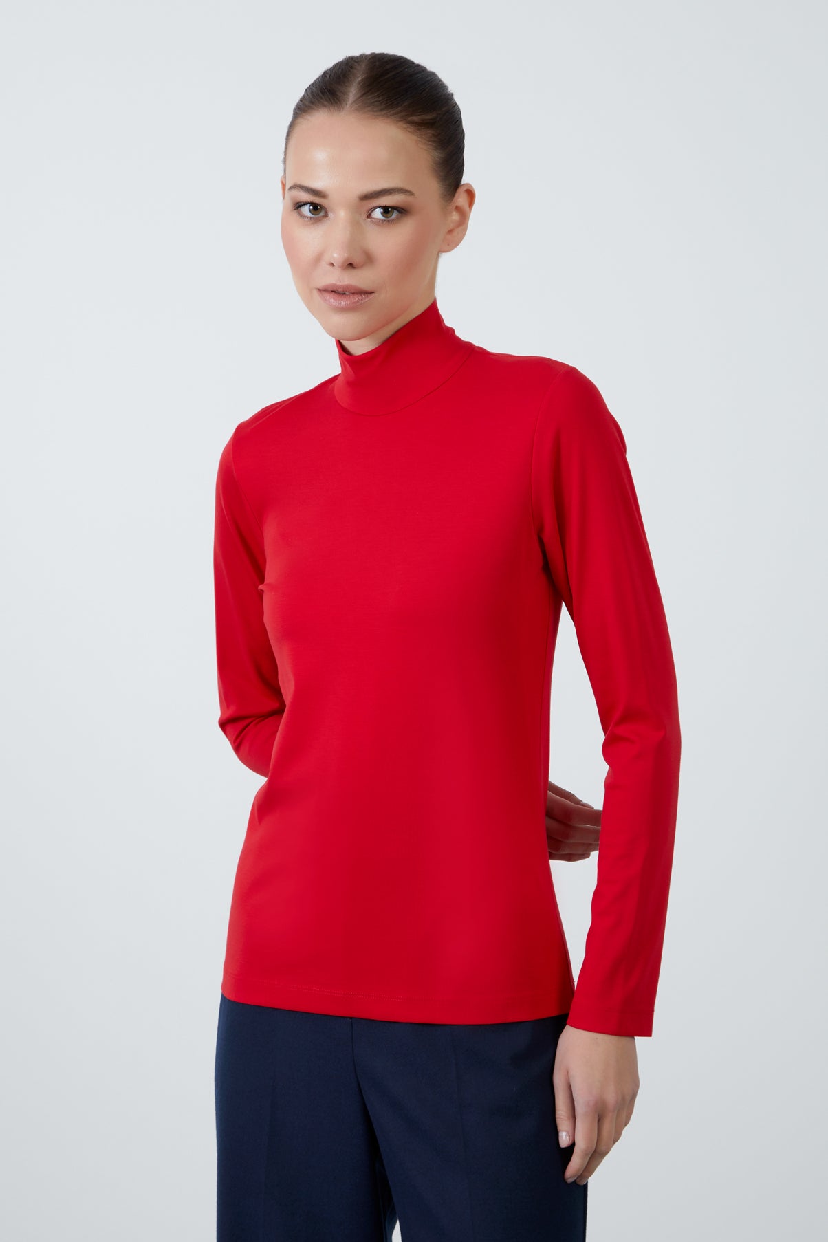 Arkası Fermuarlı Balıkçı Yaka Uzun Kollu Örme Bluz