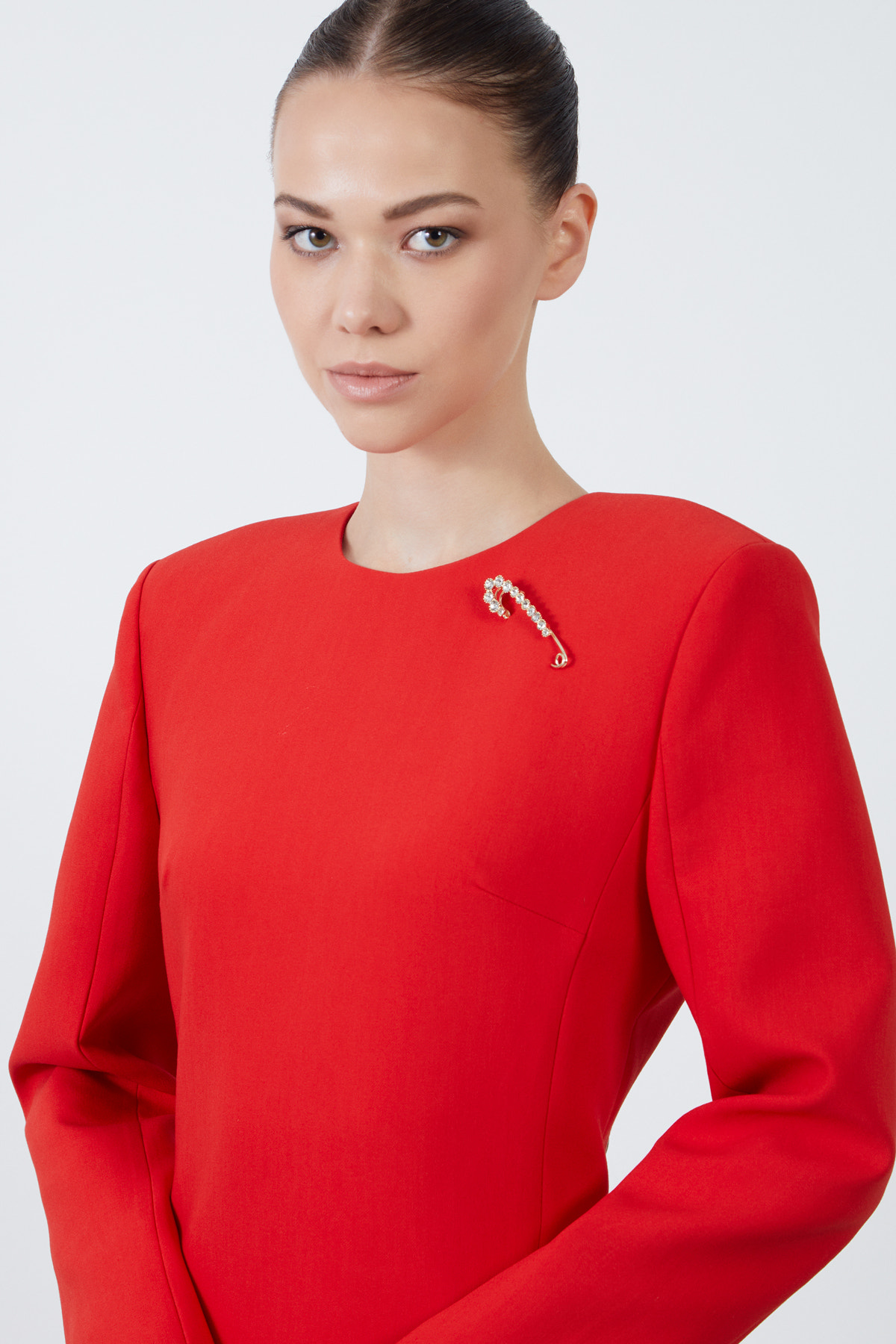 Uzun Kollu Cepli Midi Boy Kalem Elbise