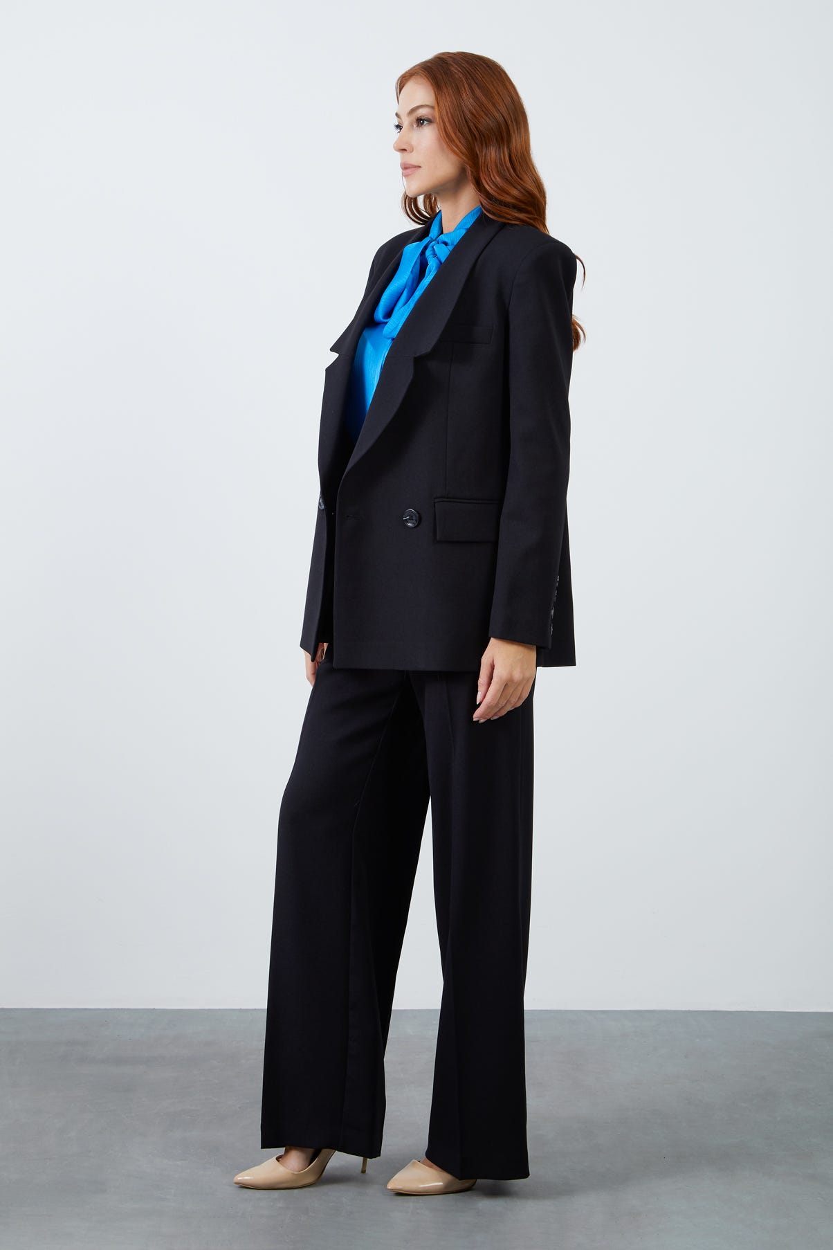 Yüksek Bel Bol Paça Pantolonlu Kadın Takım