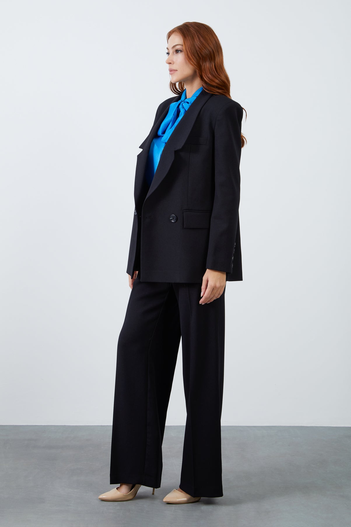 Yüksek Bel Bol Paça Pantolonlu Kadın Takım