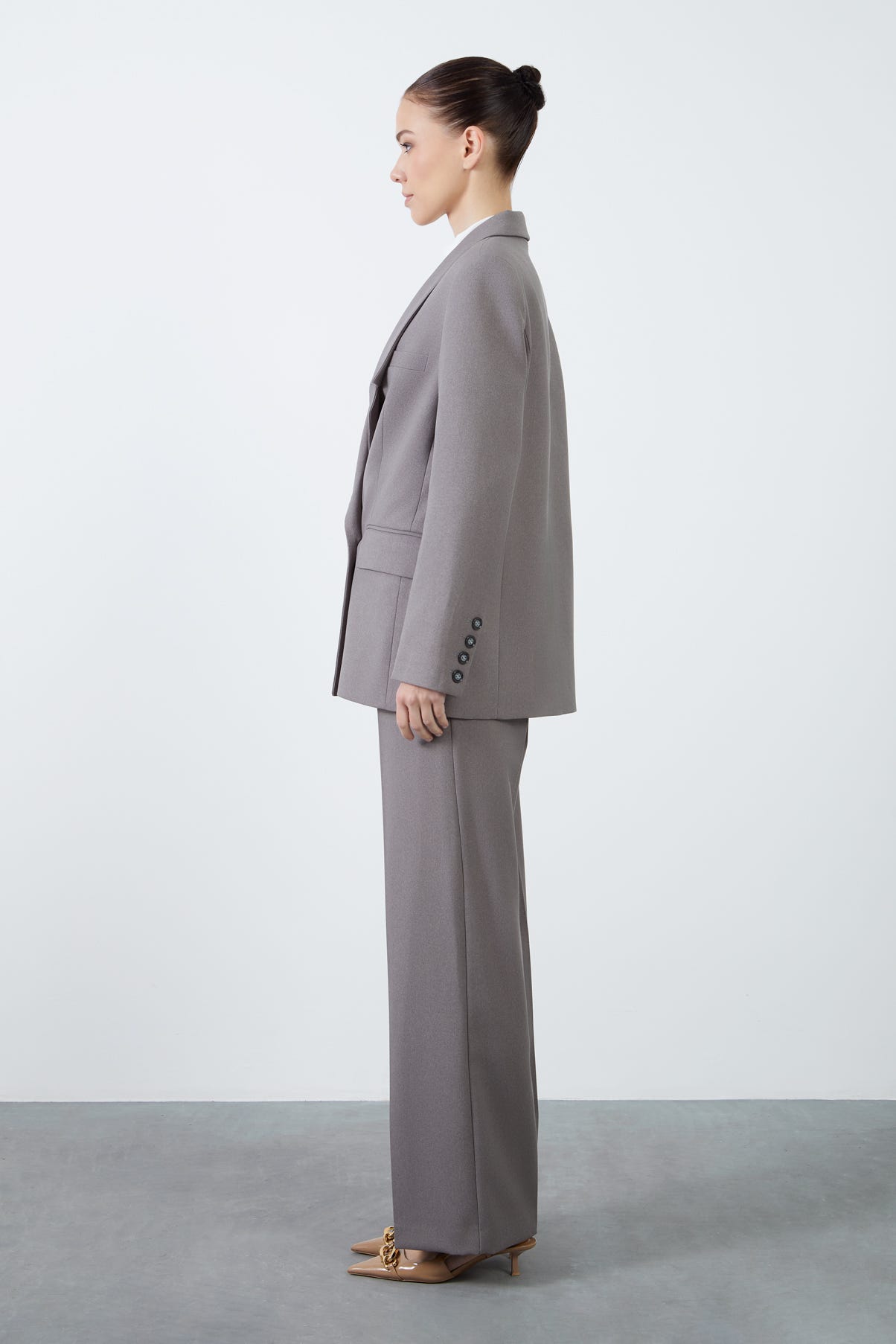 Yüksek Bel Bol Paça Pantolonlu Kadın Takım