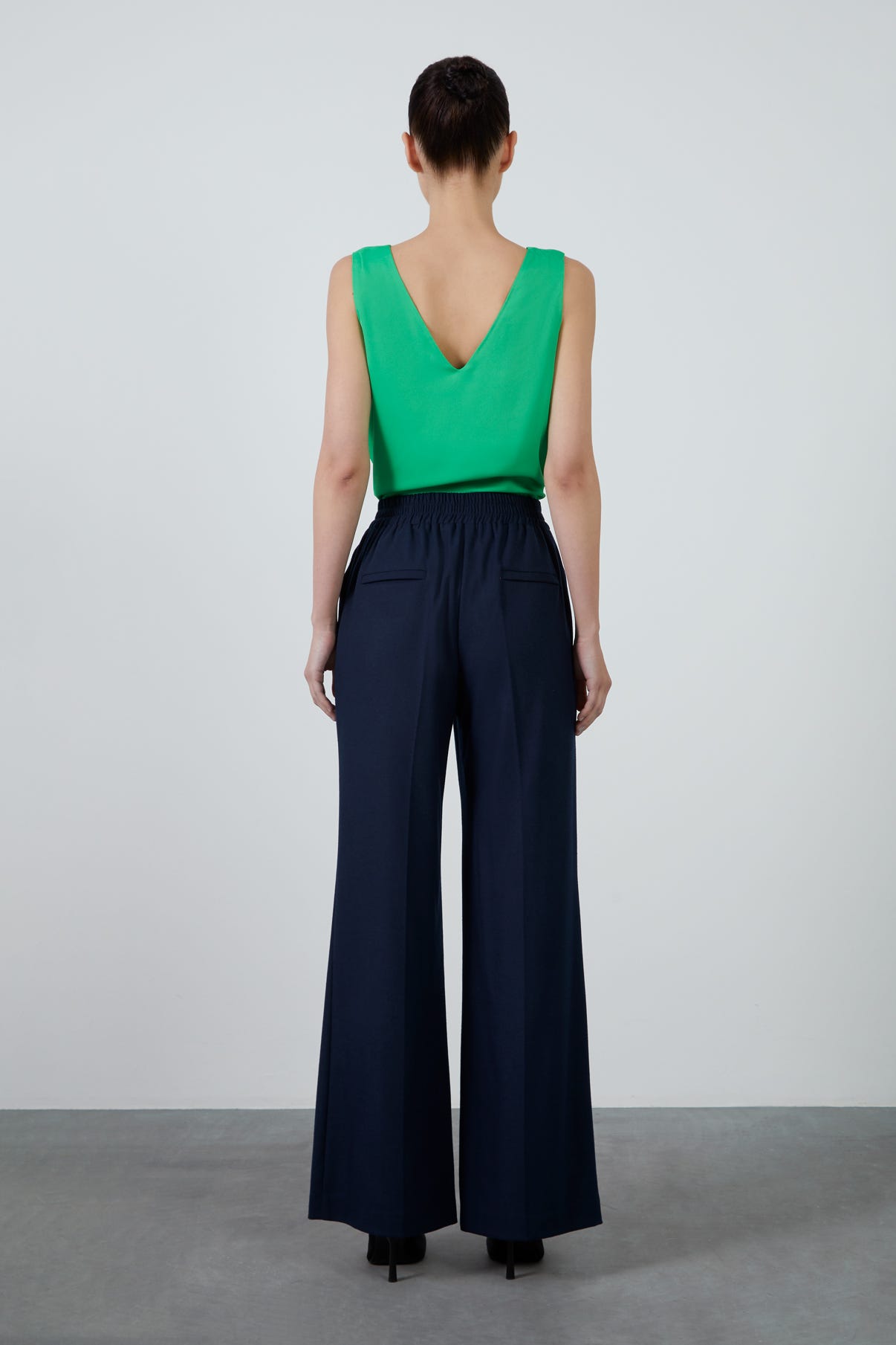 Yüksel Bel Lastikli Rahat Kesim Cepli Palazzo Pantolon