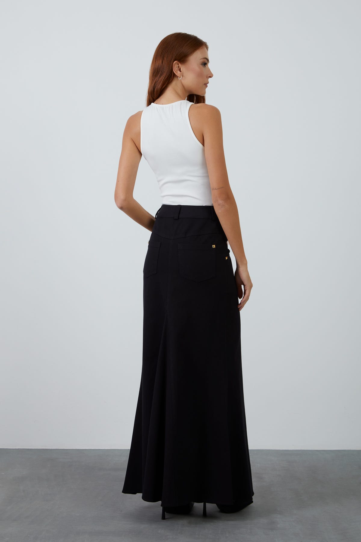 Pelerinli Cepli Detaylı Uzun Etek