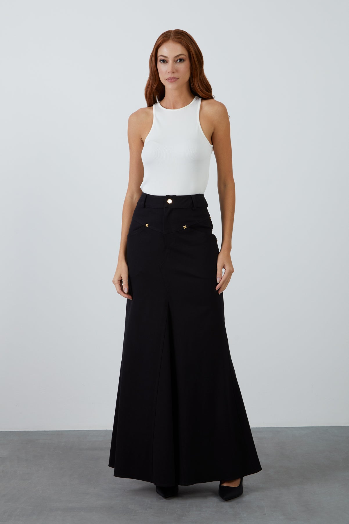 Pelerinli Cepli Detaylı Uzun Etek