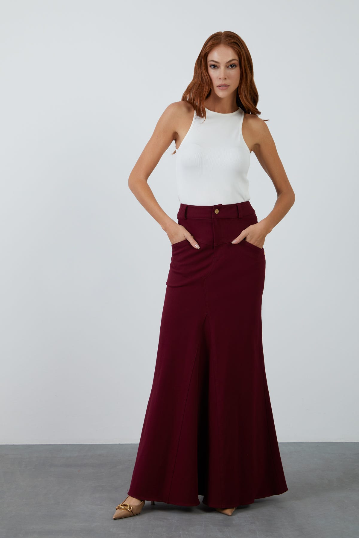 Pelerinli Cepli Detaylı Uzun Etek