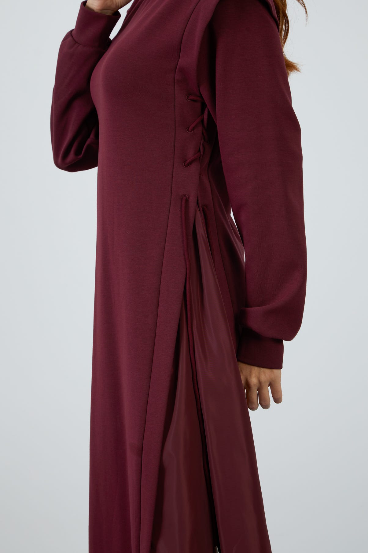 Dik Yaka Uzun Kollu Midi Boy Sweatshirt Örme Spor Elbise