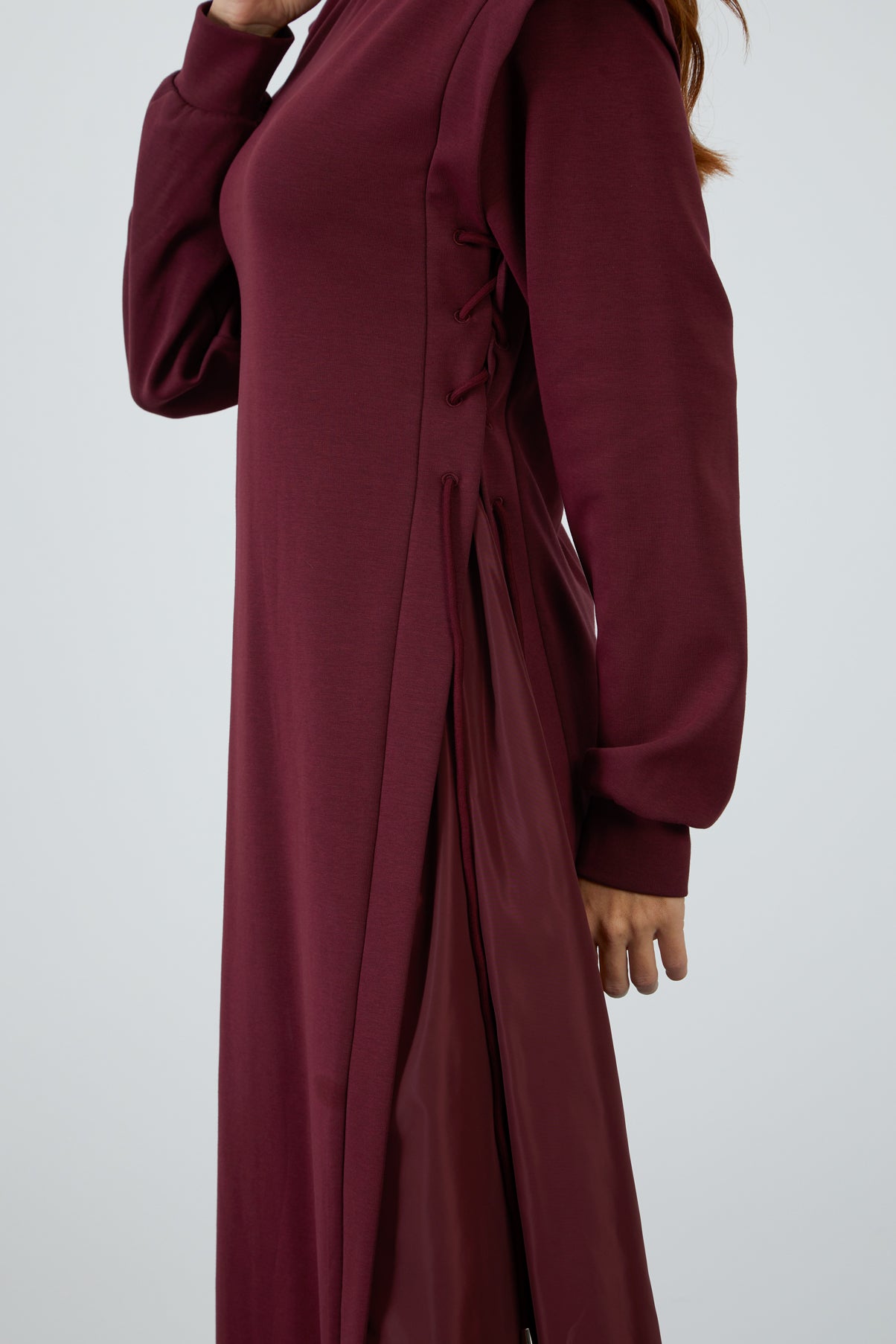 Dik Yaka Uzun Kollu Midi Boy Sweatshirt Örme Spor Elbise