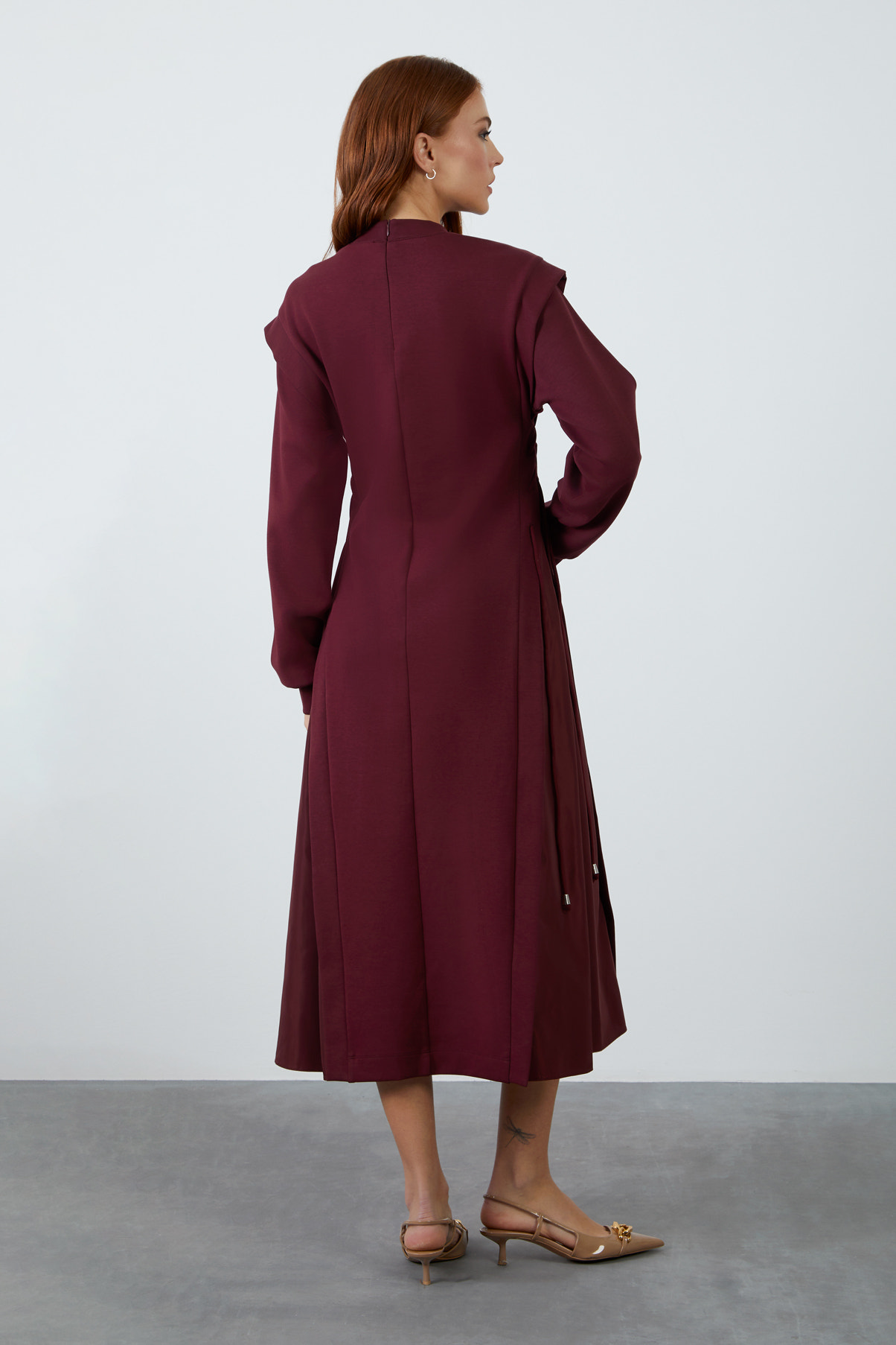 Dik Yaka Uzun Kollu Midi Boy Sweatshirt Örme Spor Elbise