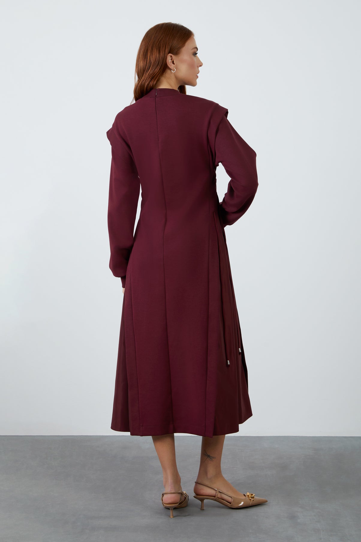 Dik Yaka Uzun Kollu Midi Boy Sweatshirt Örme Spor Elbise